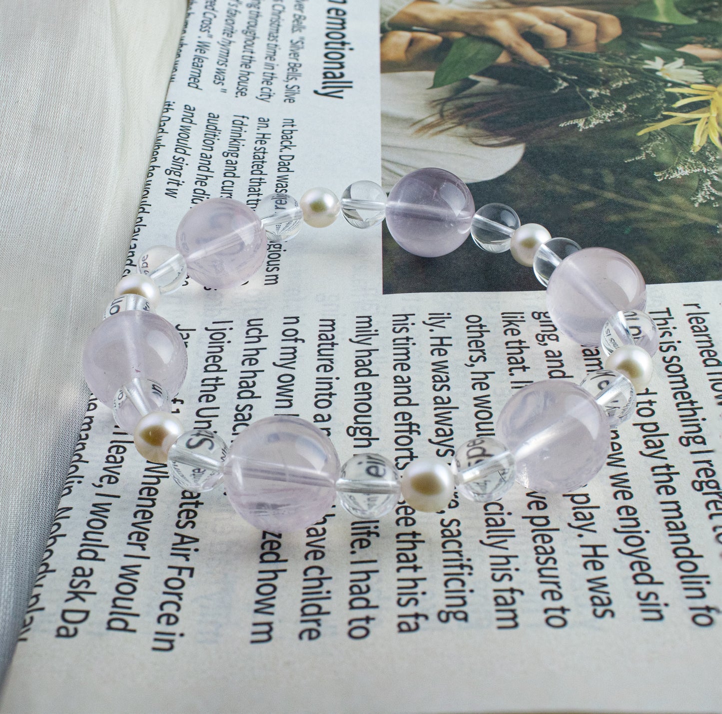Auralyn Custom Star Rose Quartz, Himalayan Clear Quartz & Freshwater Pearl Bracelet, 13–14mm Pink Crystal Beads, Handmade Energy Jewelry for Love, Clarity & Grace