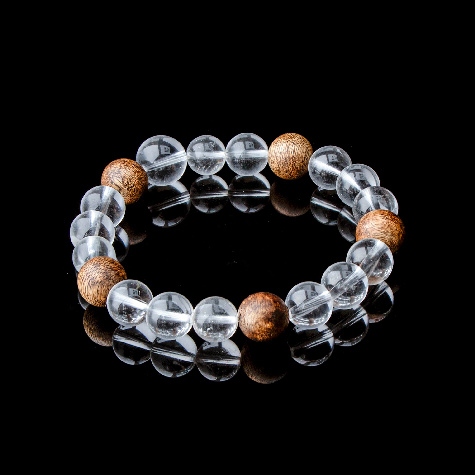 Auralyn Tarot The Hermit Clear Quartz Crystal Bracelet, 11–12mm Clear Quartz with 5 Evenly Spaced Agarwood Beads (Subtle Aroma), Handmade Meditation & Energy Jewelry for Clarity, Calm and Intention