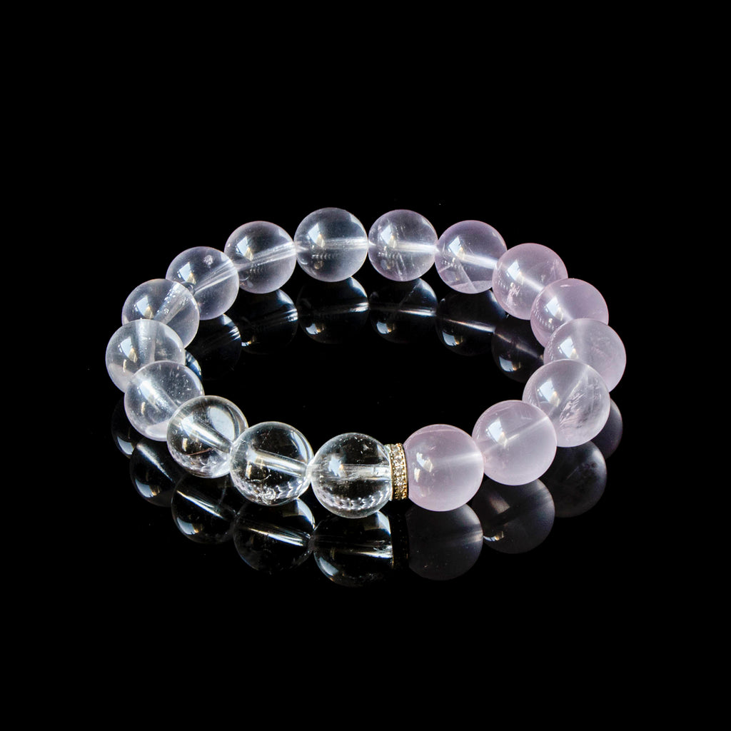 Auralyn Tarot The Lovers Rose Quartz Gradient Bracelet, 13–14mm Light-to-Deep Rose Quartz with Clear Quartz & Gold-Plated Spacers, Handmade Crystal Energy Jewelry for Love, Self-Care & Harmony