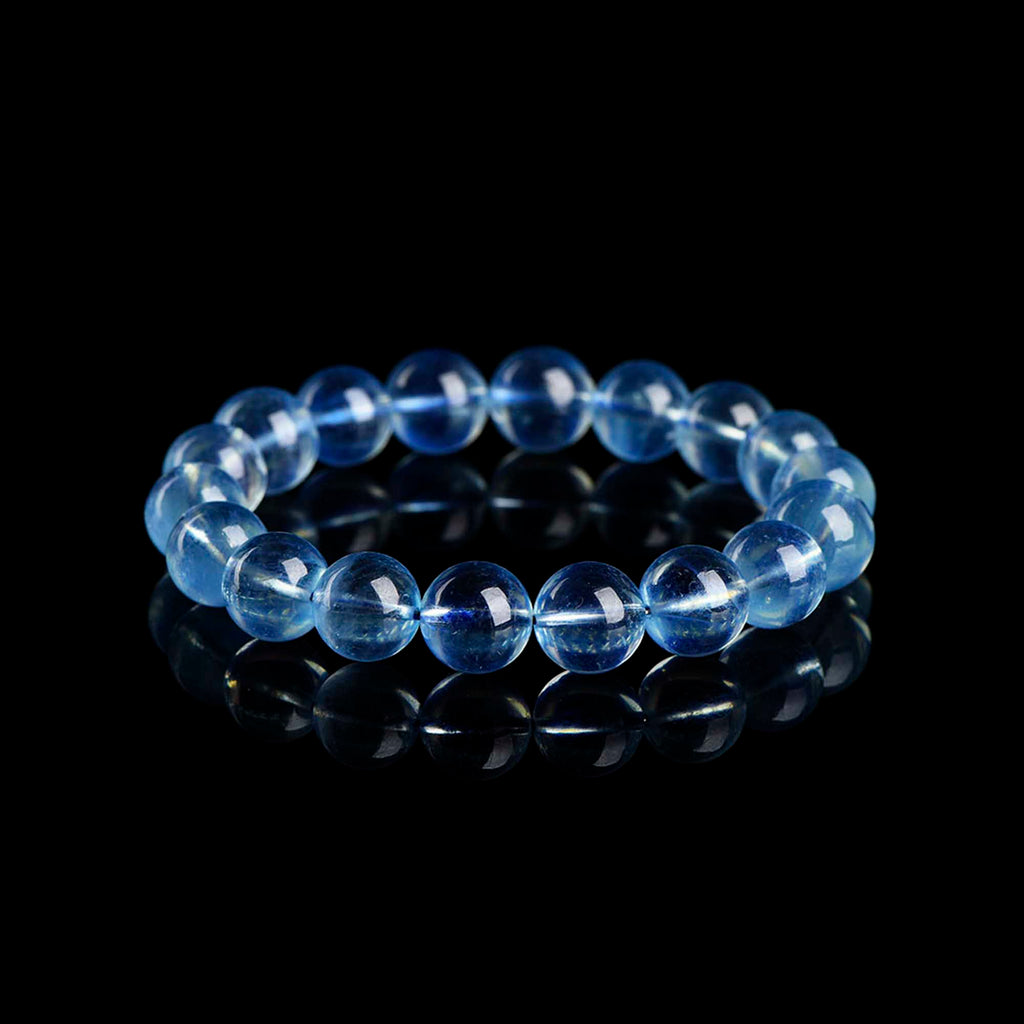 Auralyn Healing Aquamarine Crystal Bracelet, 13–14mm Natural Icy Transparent Aquamarine Beads, Handmade Energy Jewelry for Calm, Communication & Ocean Clarity