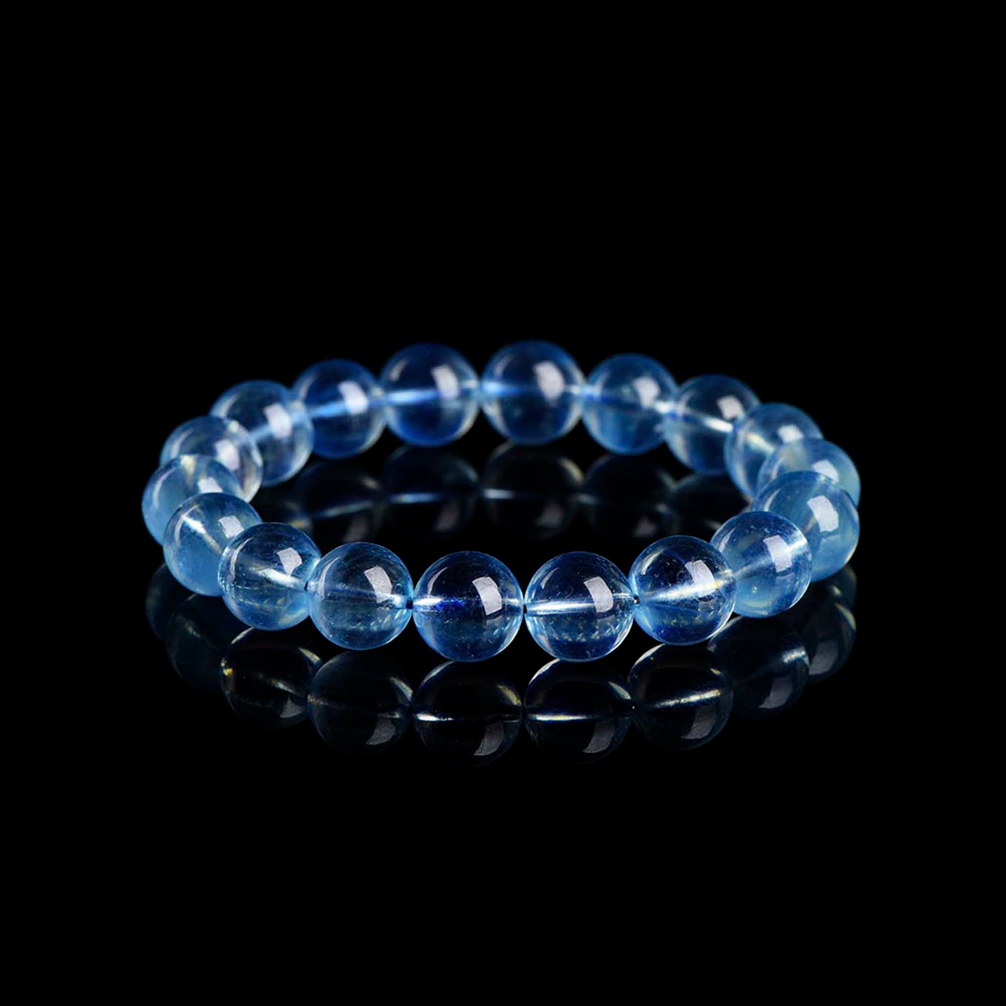 Auralyn Healing Aquamarine Crystal Bracelet, 13–14mm Natural Icy Transparent Aquamarine Beads, Handmade Energy Jewelry for Calm, Communication & Ocean Clarity
