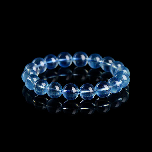 Auralyn Healing Aquamarine Crystal Bracelet, 13–14mm Natural Icy Transparent Aquamarine Beads, Handmade Energy Jewelry for Calm, Communication & Ocean Clarity