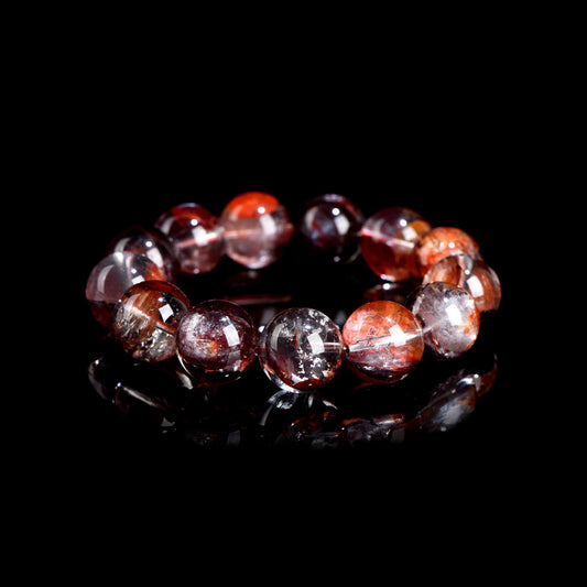 Auralyn Tarot Judgement Phoenix Bloom Red Flower Quartz Crystal Bracelet, 13–14mm Blood-Phoenix Beads, Handmade Energy Jewelry for Rebirth, Courage, Passion & Good Fortune