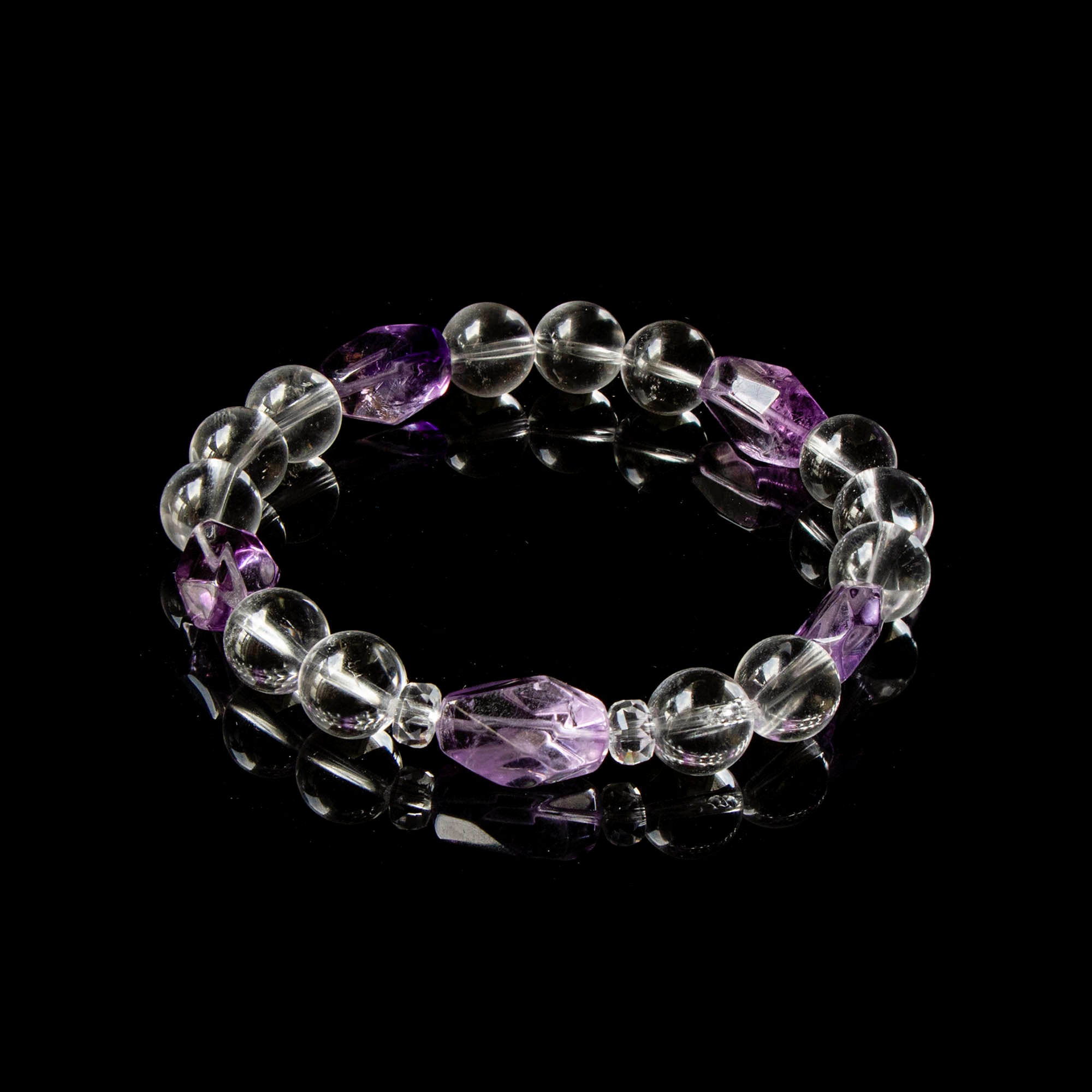 Auralyn Tarot High Priestess Amethyst Crystal Bracelet, 10mm Clear Quartz Beads with Irregular Amethyst, Handmade Tarot Energy Jewelry for Intuition, Calm & Clarity