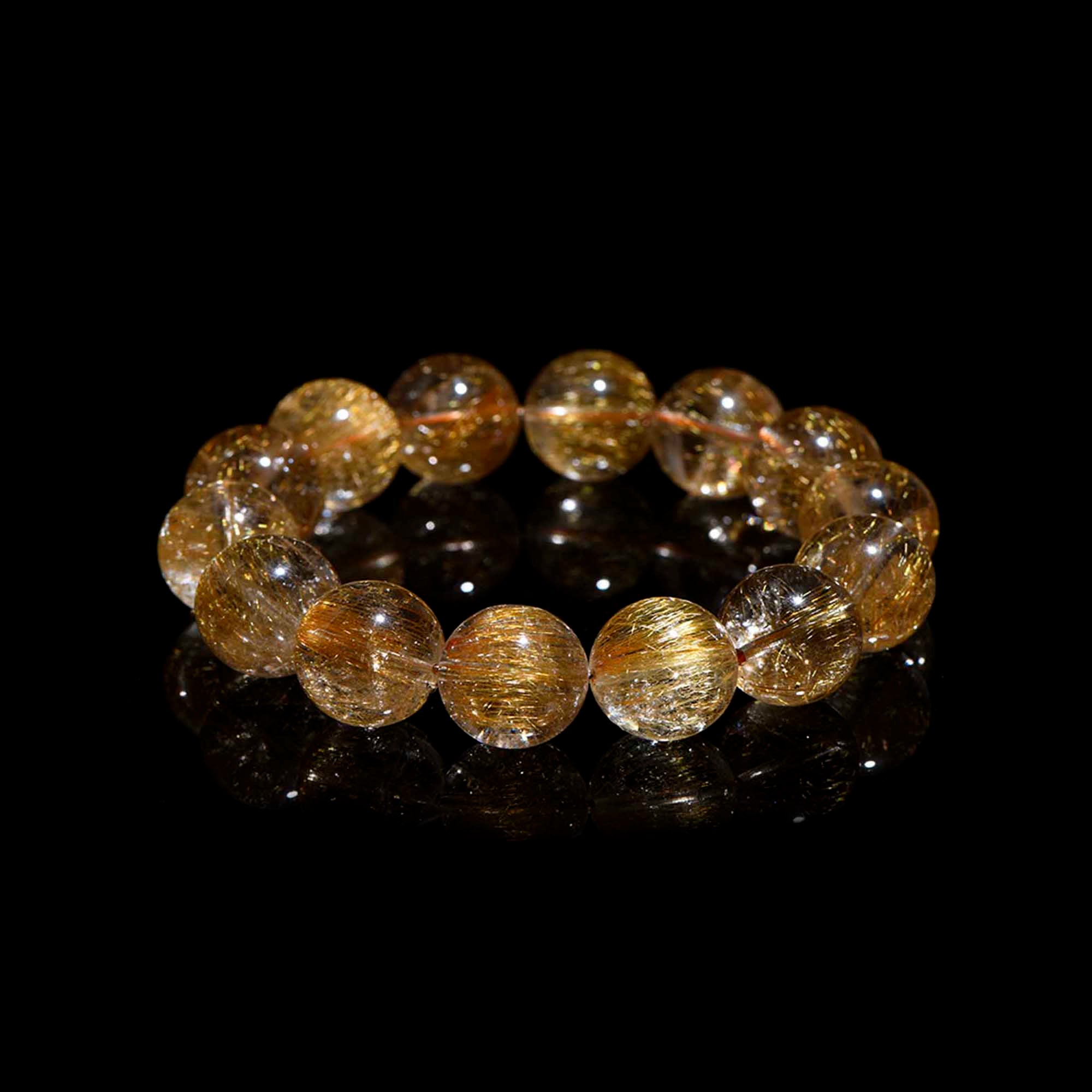 Auralyn Healing Venus Copper Rutilated Quartz Crystal Bracelet, 13–14mm Natural Golden/Copper Rutile Beads, Handmade Energy Jewelry for Attraction, Confidence, Abundance & Healing