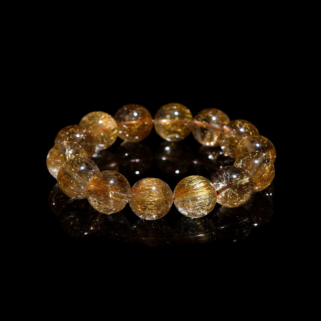 Auralyn Healing Venus Copper Rutilated Quartz Crystal Bracelet, 13–14mm Natural Golden/Copper Rutile Beads, Handmade Energy Jewelry for Attraction, Confidence, Abundance & Healing