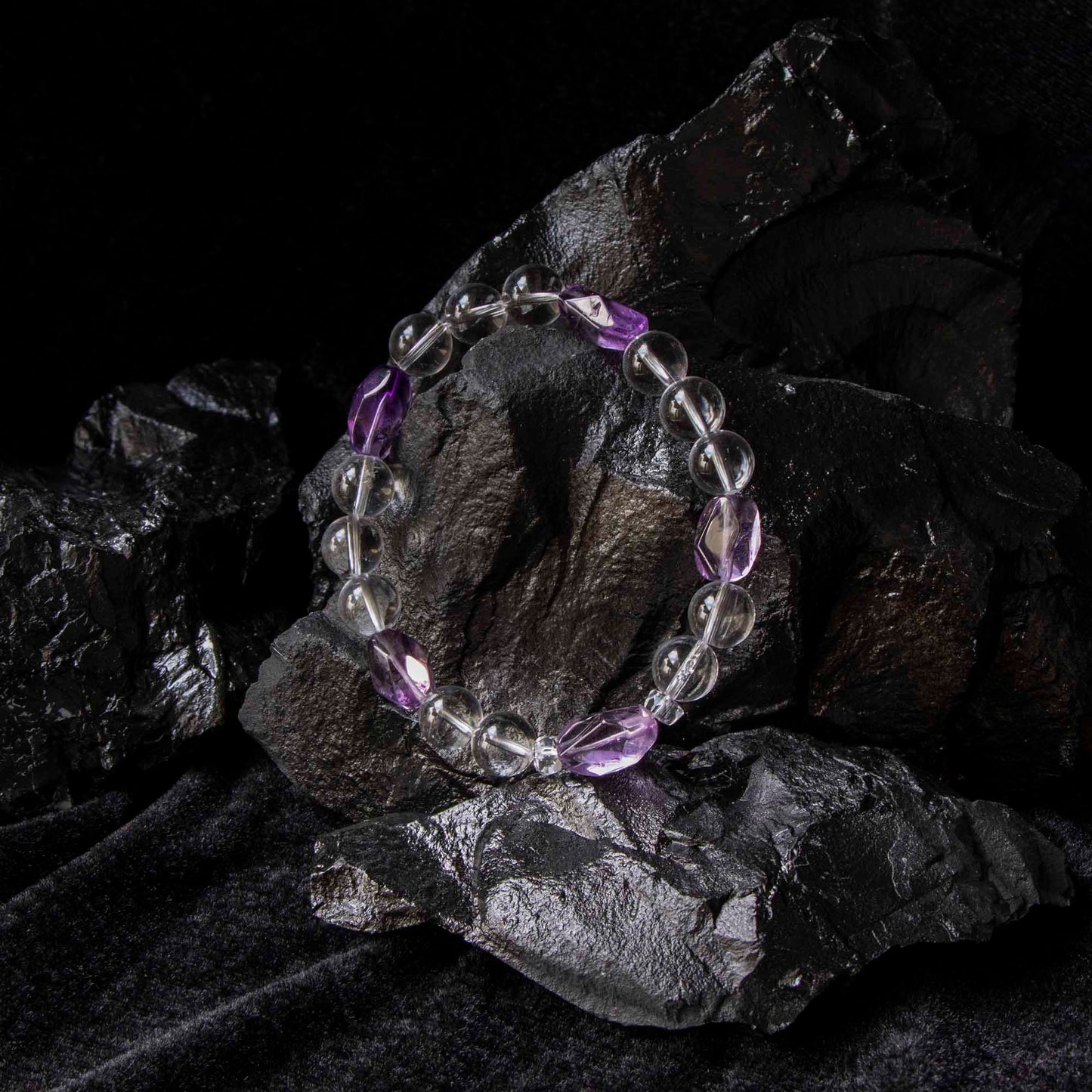 Auralyn Tarot High Priestess Amethyst Crystal Bracelet, 10mm Clear Quartz Beads with Irregular Amethyst, Handmade Tarot Energy Jewelry for Intuition, Calm & Clarity