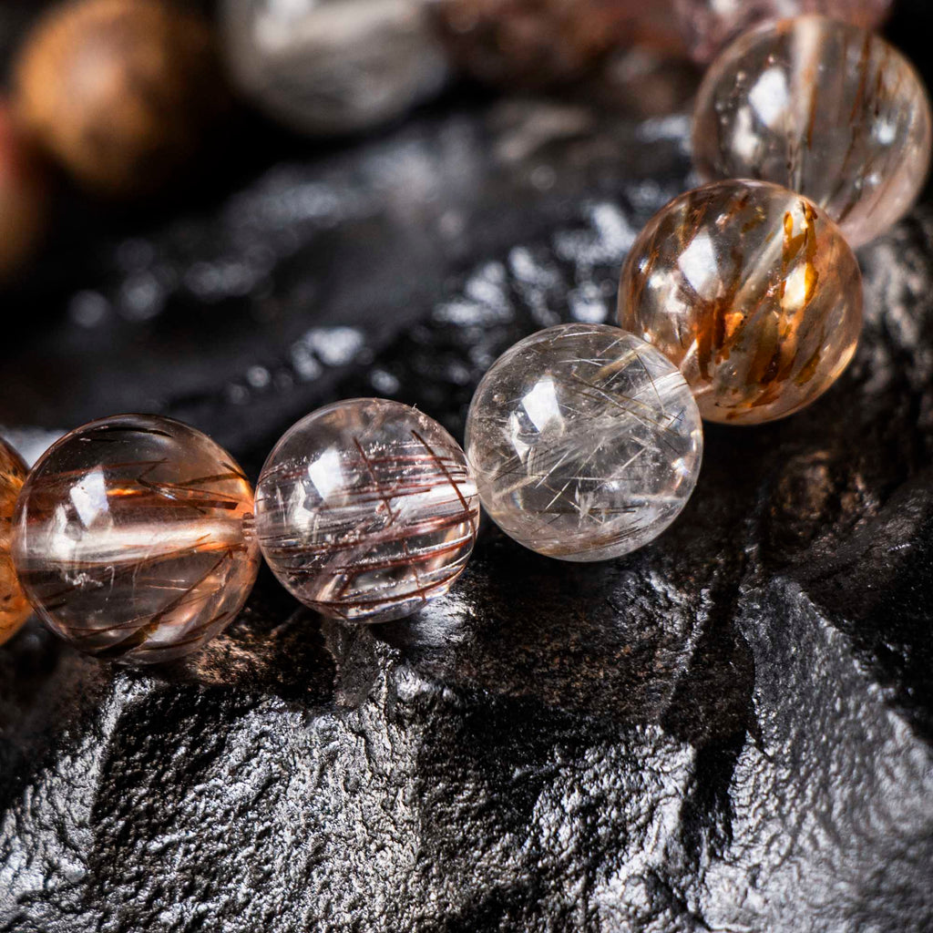 Auralyn Life Rhythm Blooming Flame Crystal Bracelet, 13–14mm Flower Agate, Red & Silver Rutilated Quartz with Natural Agarwood Bead (Subtle Aroma), Handmade Energy Jewelry for Love, Confidence & Grounding