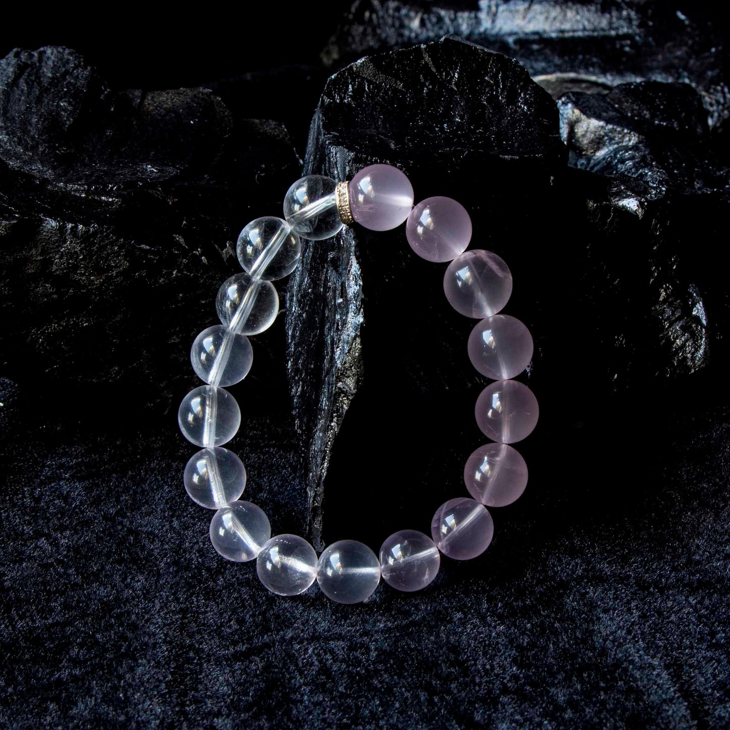 Auralyn Tarot The Lovers Rose Quartz Gradient Bracelet, 13–14mm Light-to-Deep Rose Quartz with Clear Quartz & Gold-Plated Spacers, Handmade Crystal Energy Jewelry for Love, Self-Care & Harmony