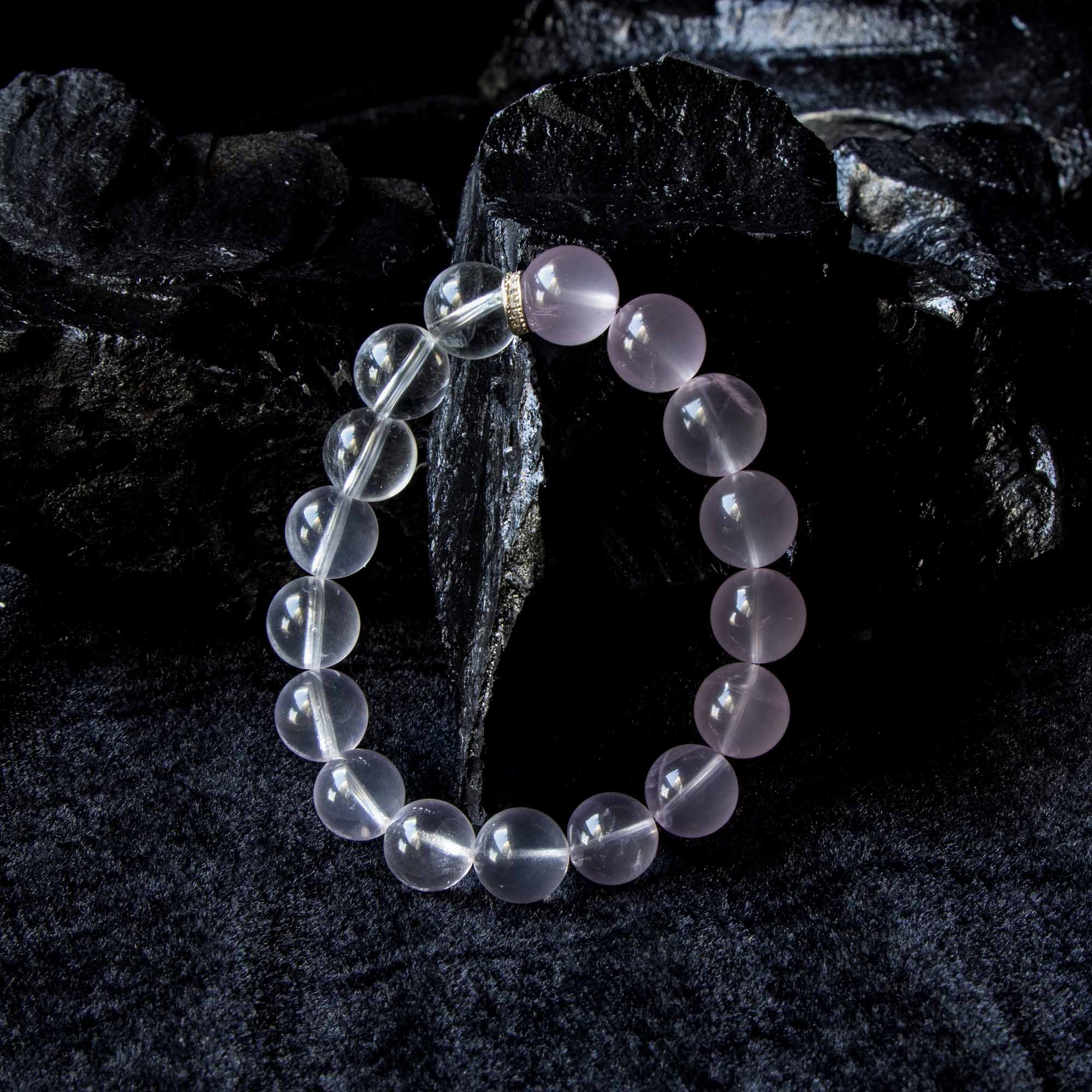 Auralyn Tarot The Lovers Rose Quartz Gradient Bracelet, 13–14mm Light-to-Deep Rose Quartz with Clear Quartz & Gold-Plated Spacers, Handmade Crystal Energy Jewelry for Love, Self-Care & Harmony