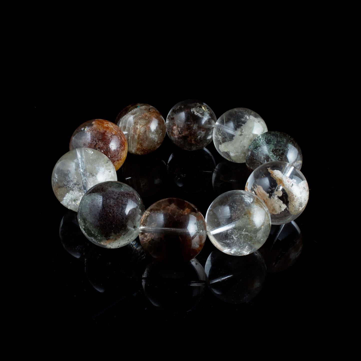 Auralyn Custom Four-Seasons Garden Phantom Quartz Bracelet, 20–21mm “Half-Bowl/Flower Phantom” Large Beads, Natural Multi-Mineral Landscapes, Handmade Energy Jewelry for Renewal, Clarity & Abundance — Ships in 15 Days