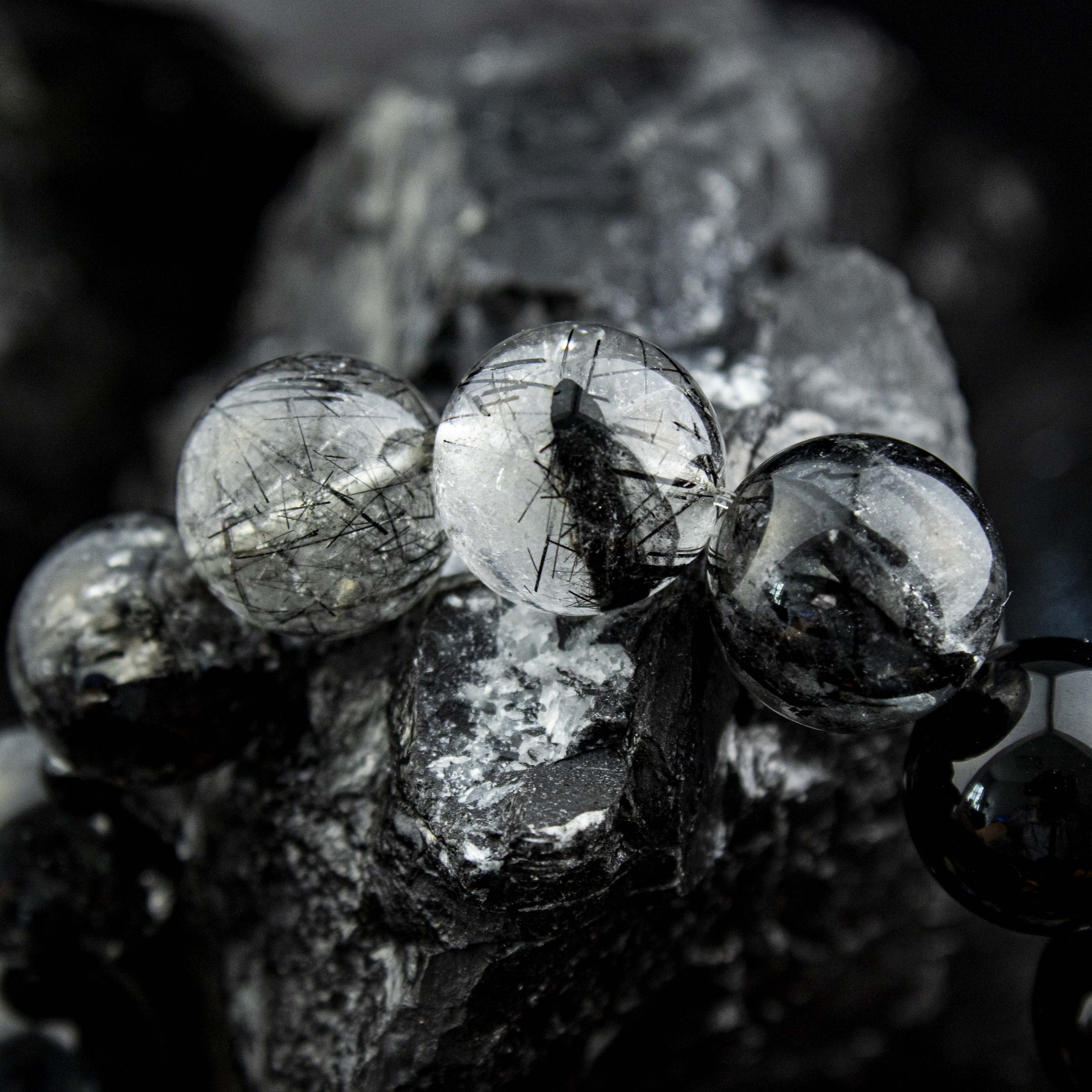 Abyssal Meridian Bracelet – Blue Tiger’s Eye, Black Rutilated, Sparkle Quartz & Gray Moonstone | 13–14mm Handmade Gift