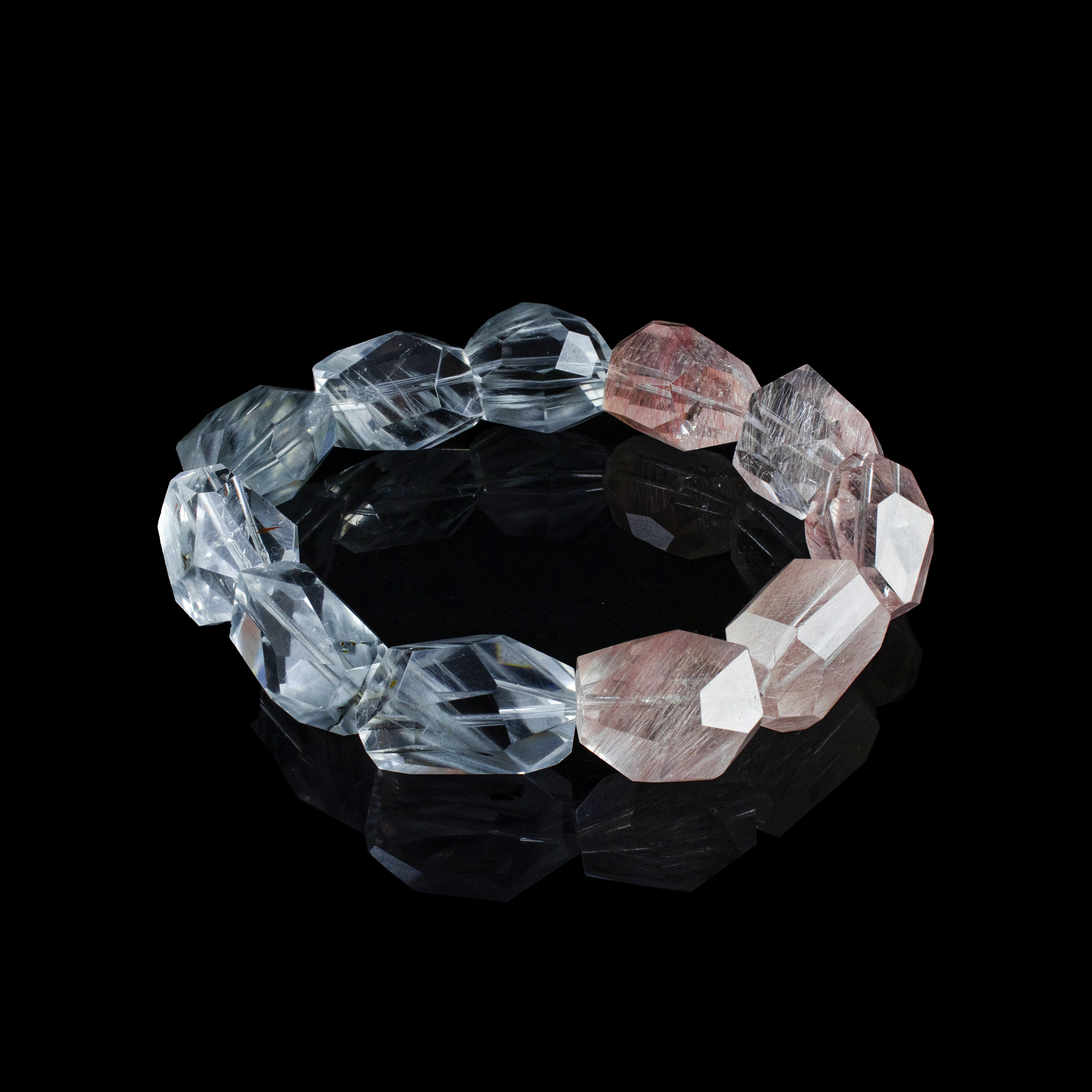 Auralyn Custom — “Glacier Rose” Blue & Pink Rabbit-Hair Rutilated Quartz Bracelet | 12–15mm Faceted Beads | Handmade Energy Jewelry for Calm Clarity & Heart-Led Confidence