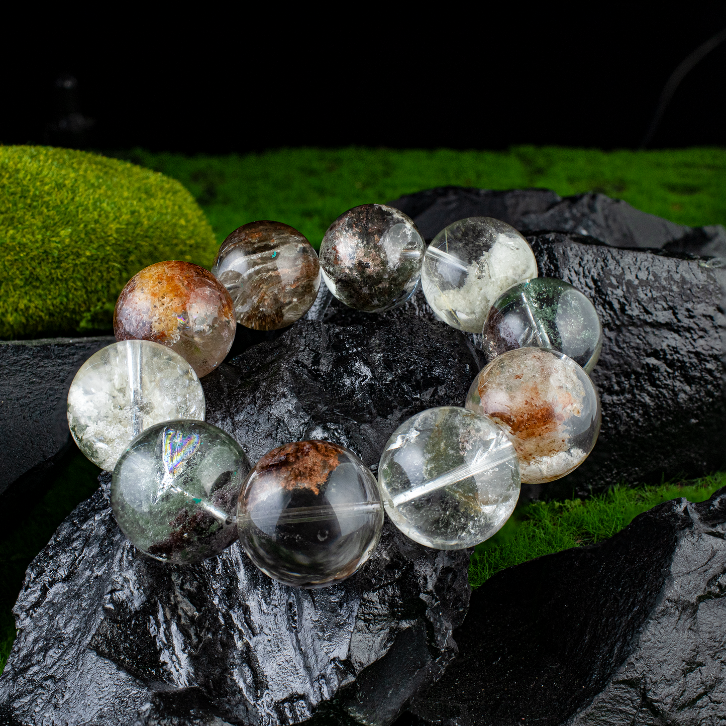Auralyn Custom Four-Seasons Garden Phantom Quartz Bracelet, 20–21mm “Half-Bowl/Flower Phantom” Large Beads, Natural Multi-Mineral Landscapes, Handmade Energy Jewelry for Renewal, Clarity & Abundance — Ships in 15 Days
