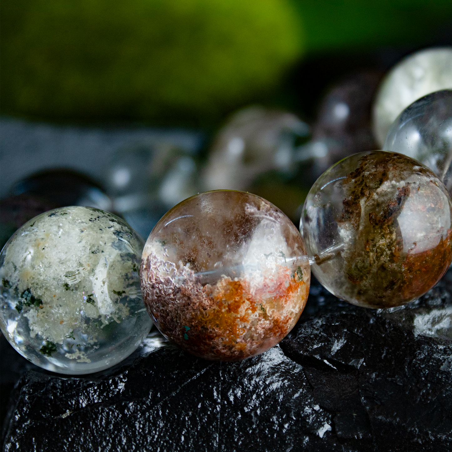 Auralyn Custom Four-Seasons Garden Phantom Quartz Bracelet, 20–21mm “Half-Bowl/Flower Phantom” Large Beads, Natural Multi-Mineral Landscapes, Handmade Energy Jewelry for Renewal, Clarity & Abundance — Ships in 15 Days