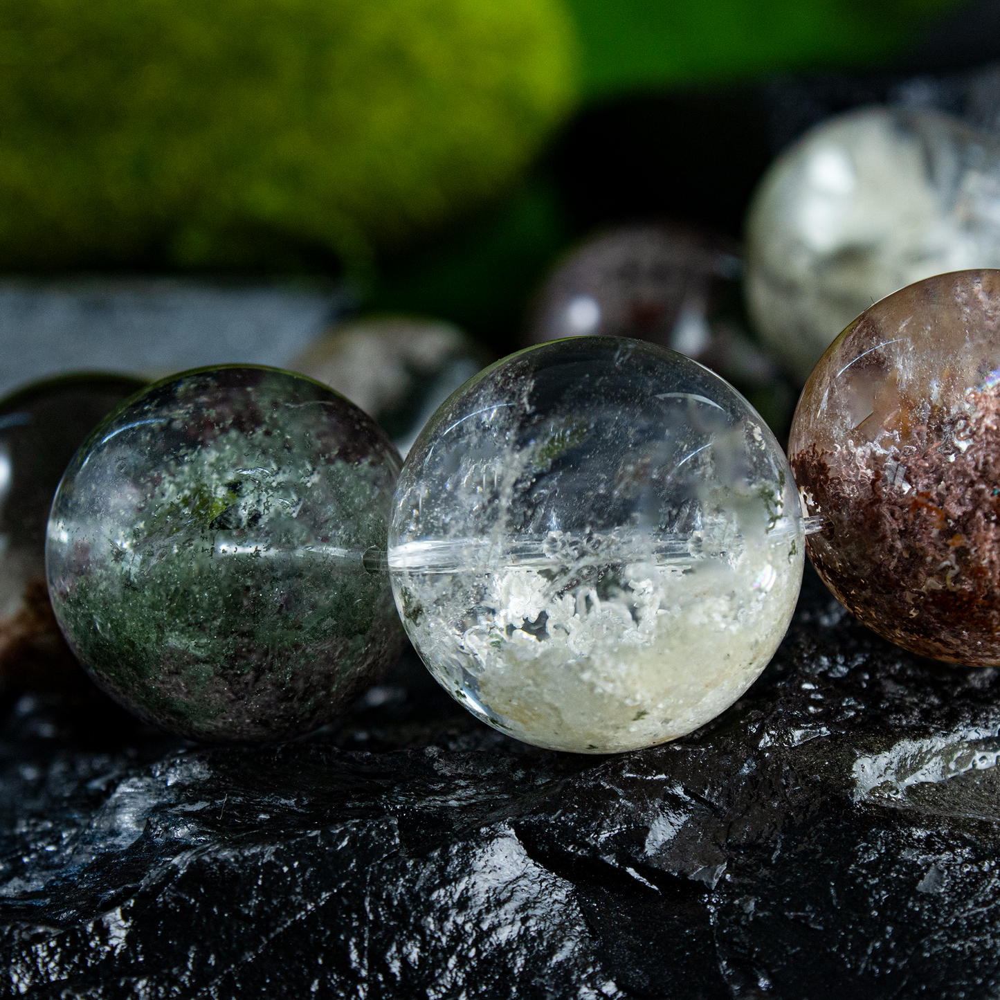 Auralyn Custom Four-Seasons Garden Phantom Quartz Bracelet, 20–21mm “Half-Bowl/Flower Phantom” Large Beads, Natural Multi-Mineral Landscapes, Handmade Energy Jewelry for Renewal, Clarity & Abundance — Ships in 15 Days