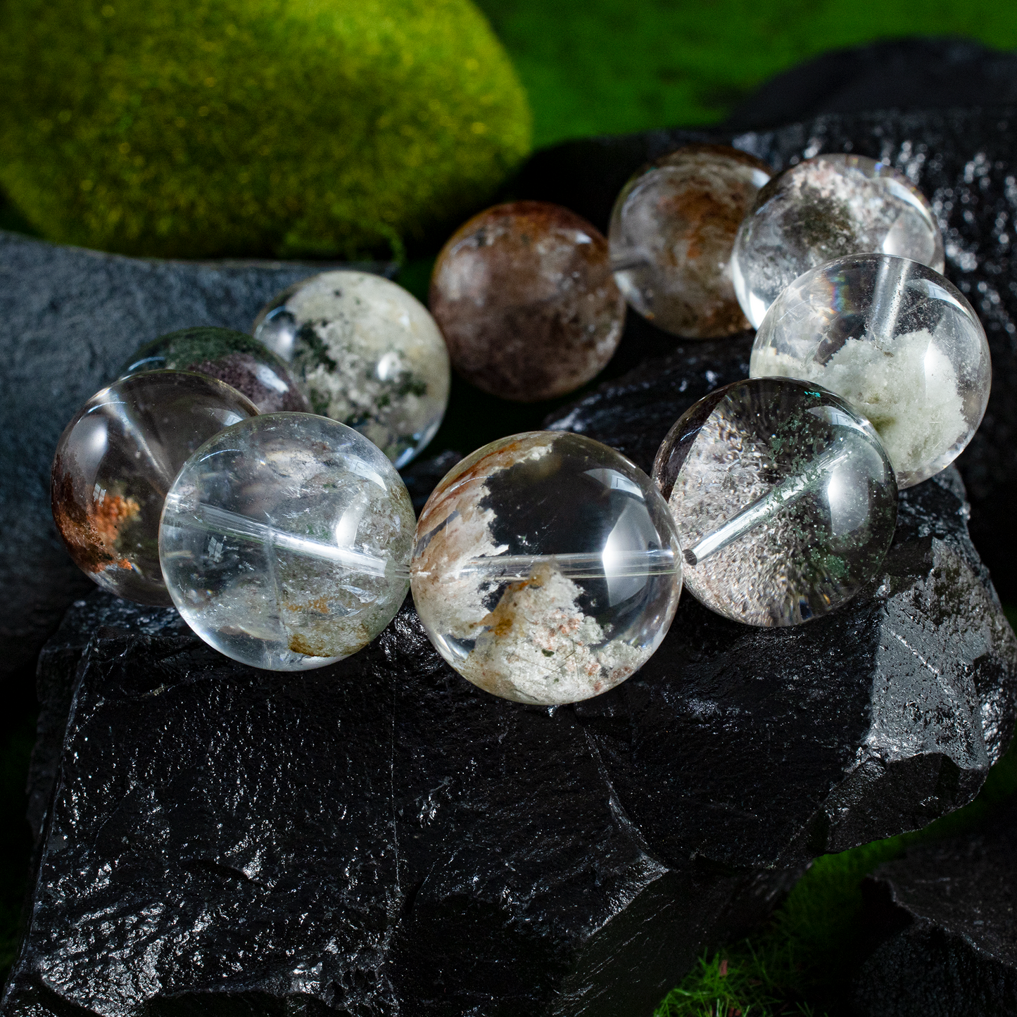 Auralyn Custom Four-Seasons Garden Phantom Quartz Bracelet, 20–21mm “Half-Bowl/Flower Phantom” Large Beads, Natural Multi-Mineral Landscapes, Handmade Energy Jewelry for Renewal, Clarity & Abundance — Ships in 15 Days