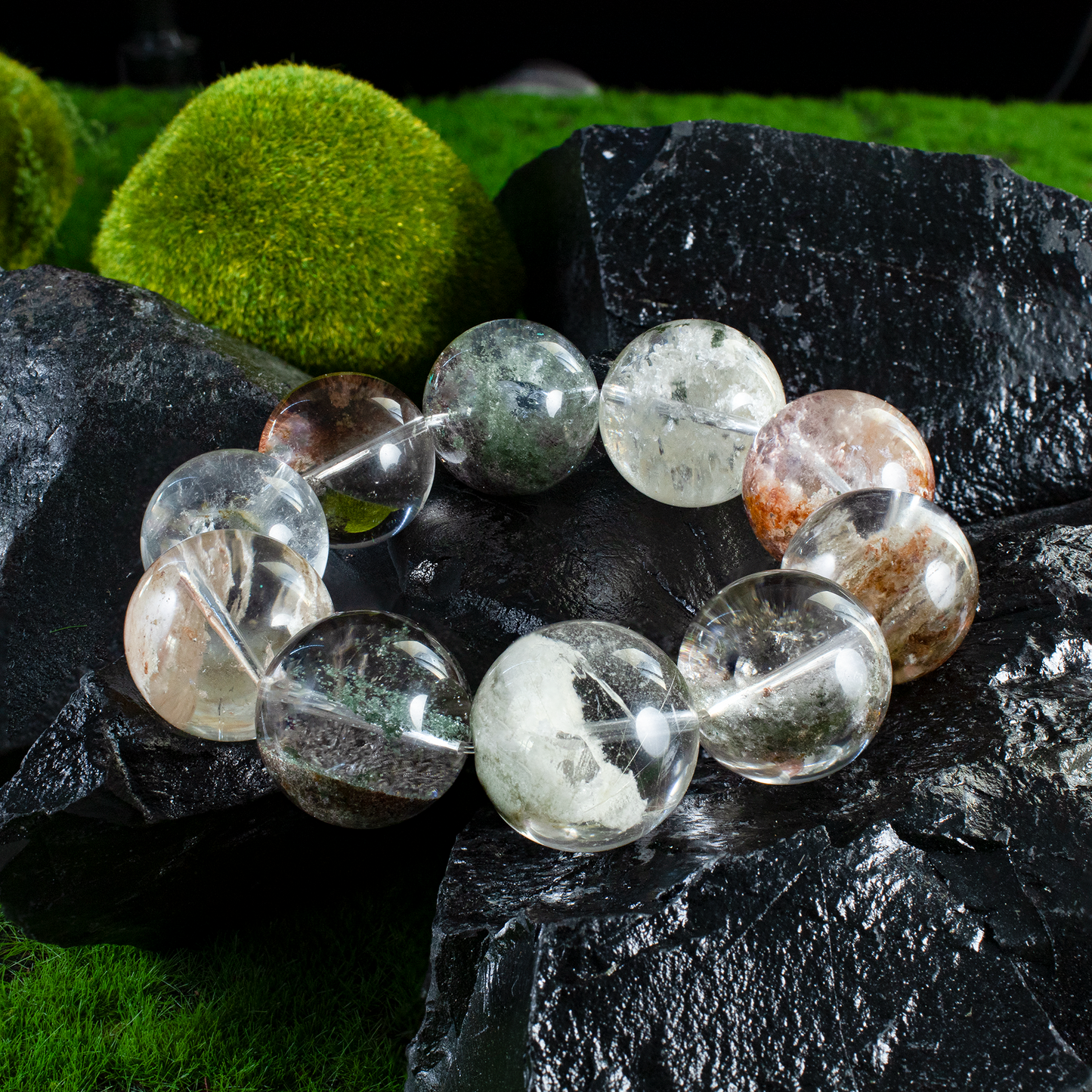 Auralyn Custom Four-Seasons Garden Phantom Quartz Bracelet, 20–21mm “Half-Bowl/Flower Phantom” Large Beads, Natural Multi-Mineral Landscapes, Handmade Energy Jewelry for Renewal, Clarity & Abundance — Ships in 15 Days