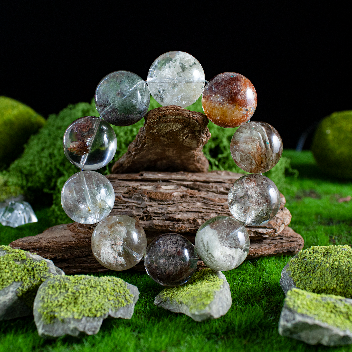 Auralyn Custom Four-Seasons Garden Phantom Quartz Bracelet, 20–21mm “Half-Bowl/Flower Phantom” Large Beads, Natural Multi-Mineral Landscapes, Handmade Energy Jewelry for Renewal, Clarity & Abundance — Ships in 15 Days
