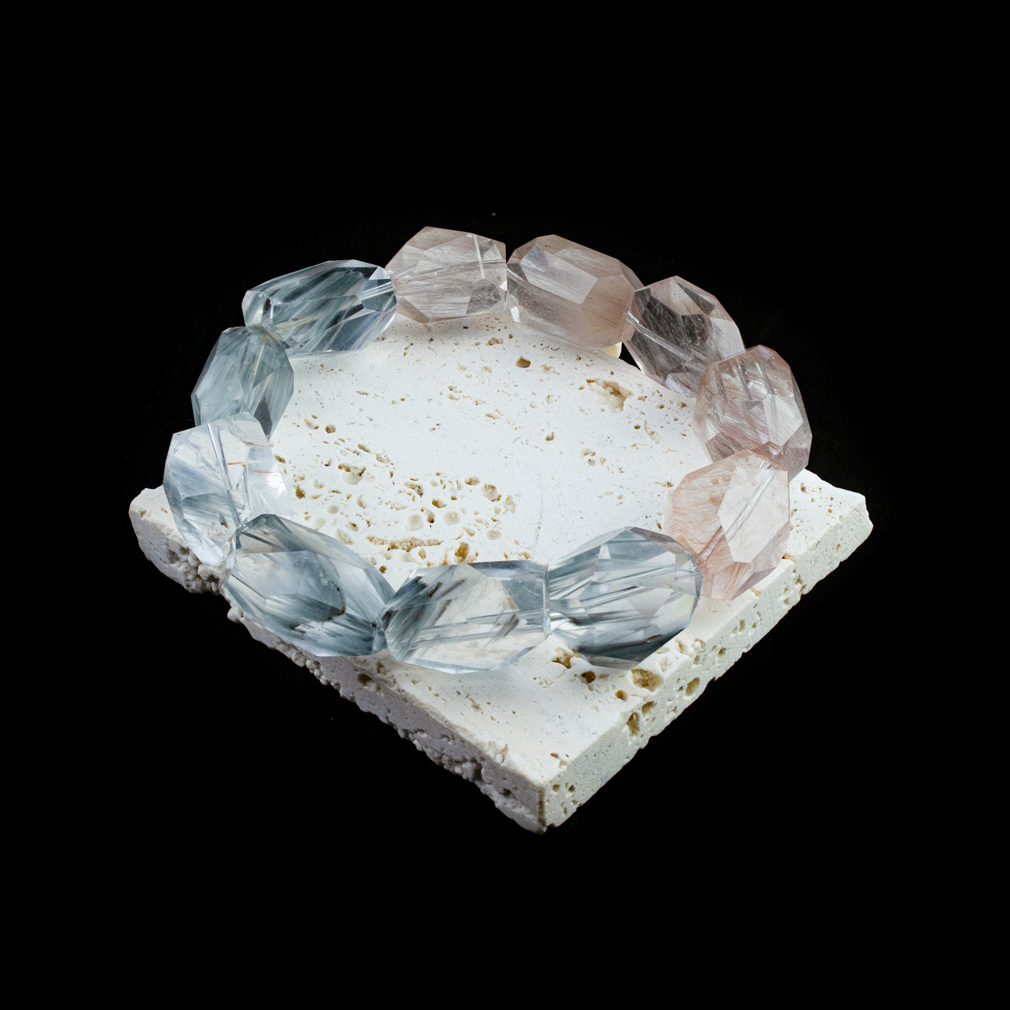 Auralyn Custom — “Glacier Rose” Blue & Pink Rabbit-Hair Rutilated Quartz Bracelet | 12–15mm Faceted Beads | Handmade Energy Jewelry for Calm Clarity & Heart-Led Confidence