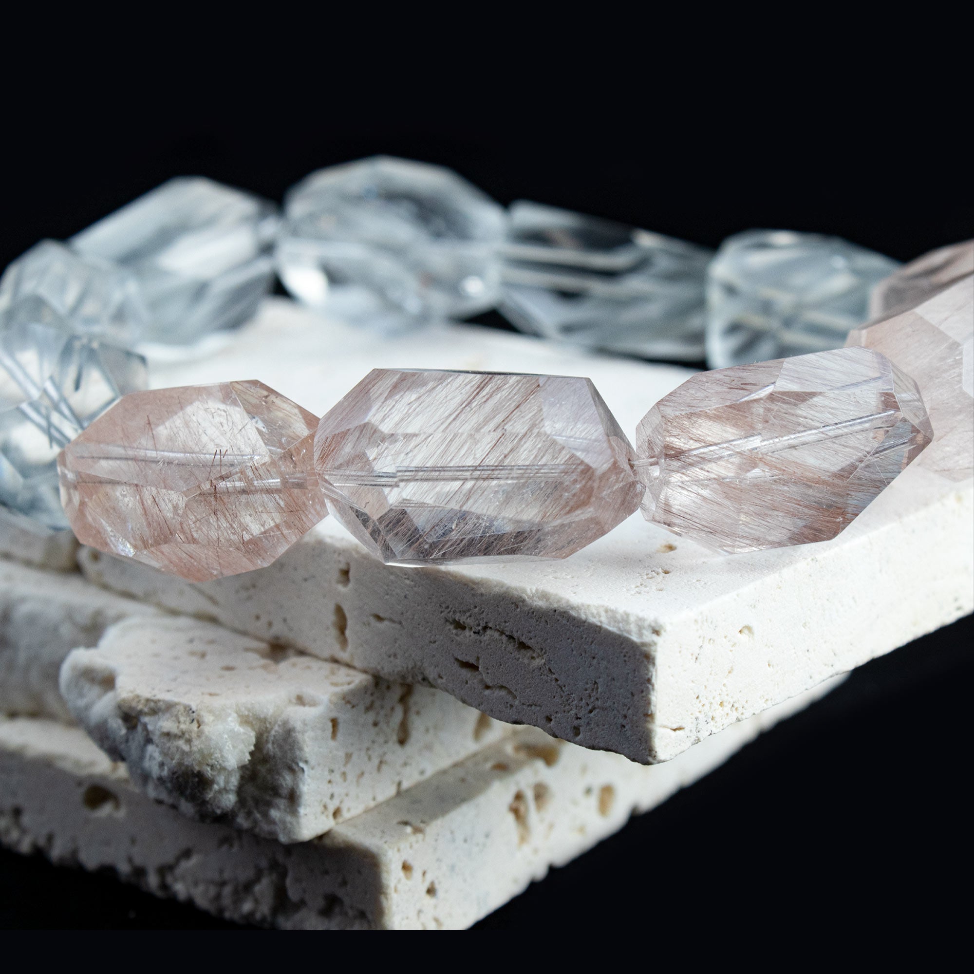 Auralyn Custom — “Glacier Rose” Blue & Pink Rabbit-Hair Rutilated Quartz Bracelet | 12–15mm Faceted Beads | Handmade Energy Jewelry for Calm Clarity & Heart-Led Confidence