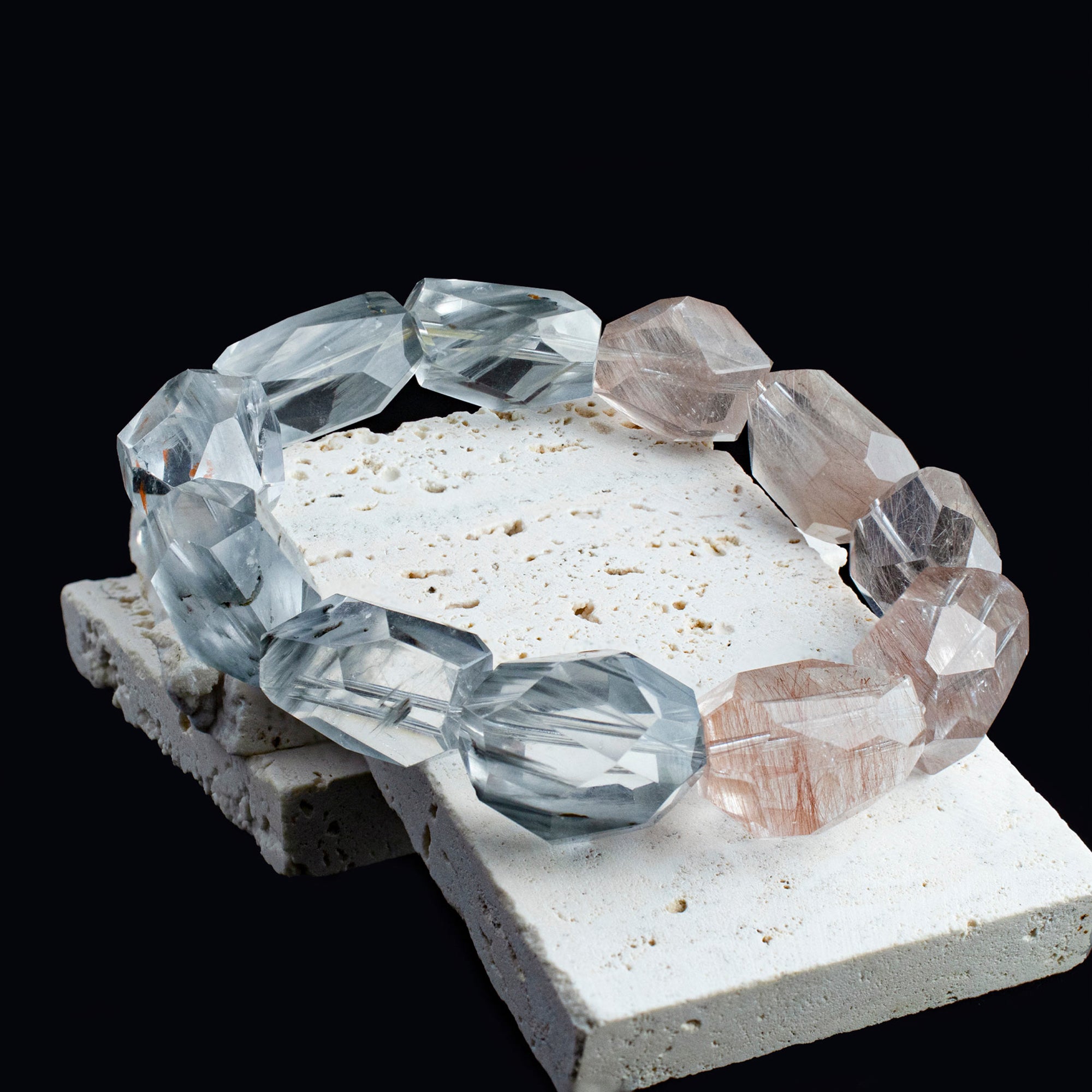 Auralyn Custom — “Glacier Rose” Blue & Pink Rabbit-Hair Rutilated Quartz Bracelet | 12–15mm Faceted Beads | Handmade Energy Jewelry for Calm Clarity & Heart-Led Confidence