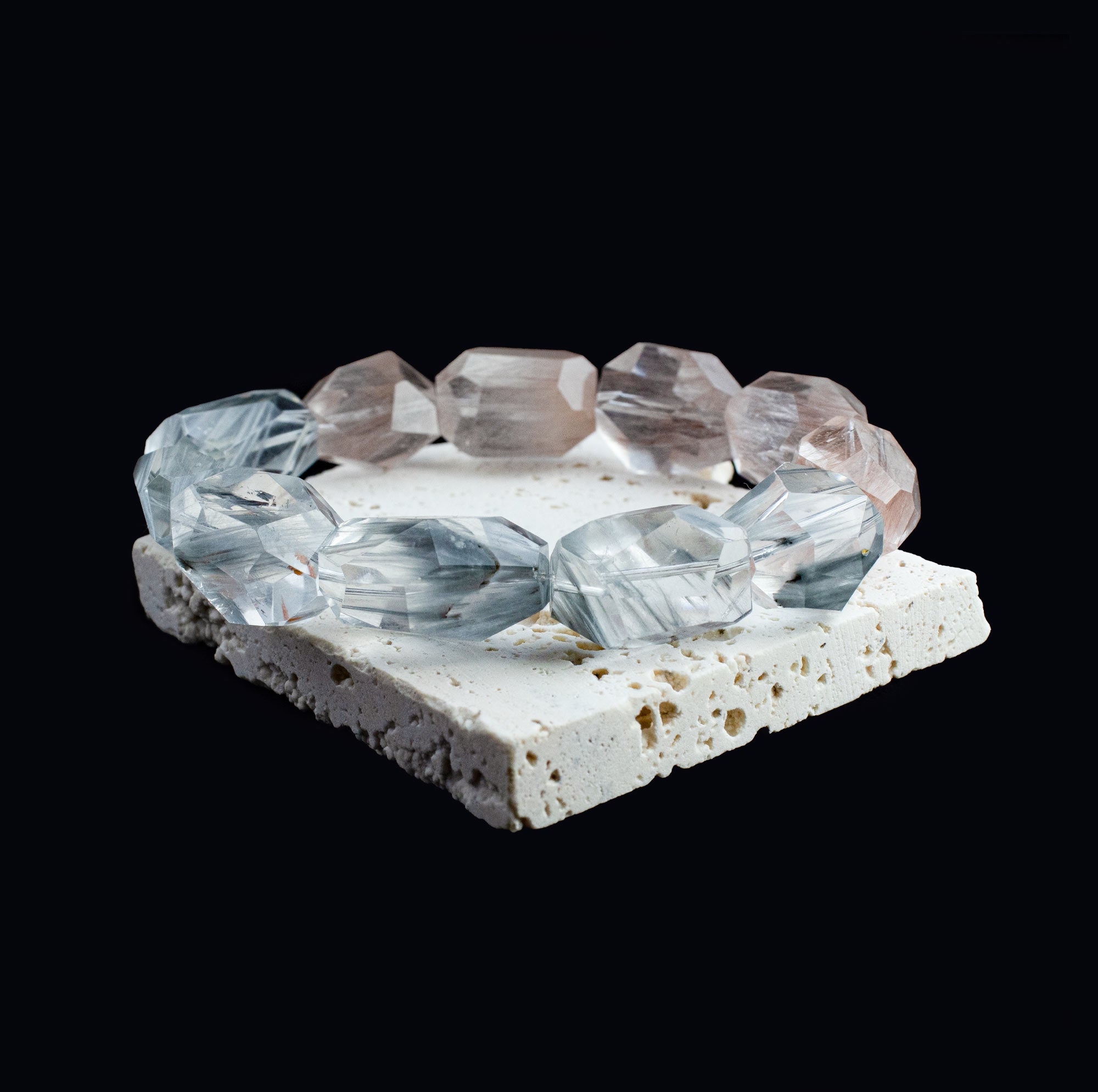 Auralyn Custom — “Glacier Rose” Blue & Pink Rabbit-Hair Rutilated Quartz Bracelet | 12–15mm Faceted Beads | Handmade Energy Jewelry for Calm Clarity & Heart-Led Confidence