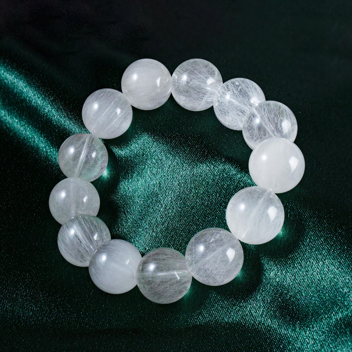 Auralyn Custom — White Rabbit-Hair Rutilated Quartz Bracelet | 14–15mm “White Steel-Wire” Clear Crystal Beads | Handmade Energy Jewelry for Clarity, Calm Confidence & Minimal Elegance