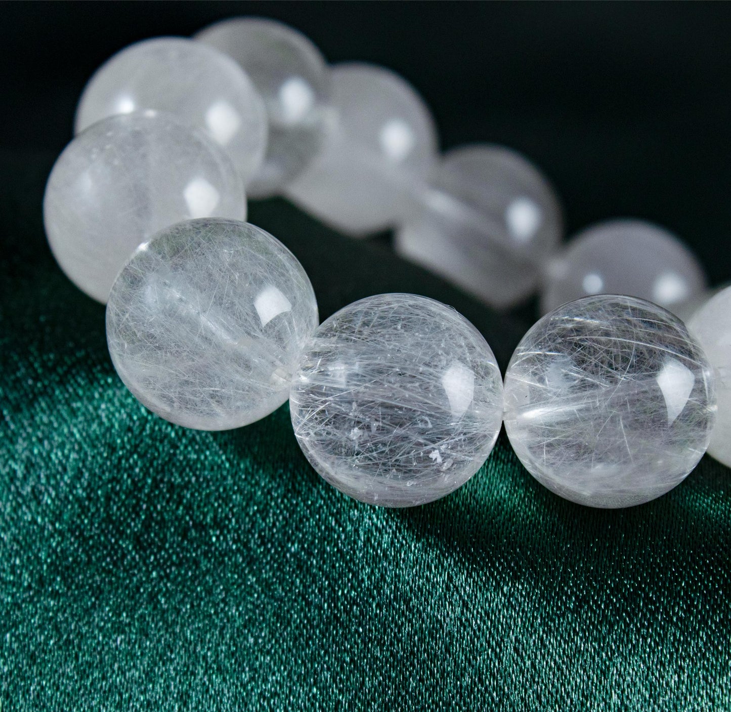 Auralyn Custom — White Rabbit-Hair Rutilated Quartz Bracelet | 14–15mm “White Steel-Wire” Clear Crystal Beads | Handmade Energy Jewelry for Clarity, Calm Confidence & Minimal Elegance