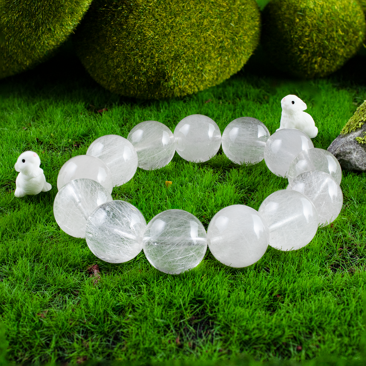 Auralyn Custom — White Rabbit-Hair Rutilated Quartz Bracelet | 14–15mm “White Steel-Wire” Clear Crystal Beads | Handmade Energy Jewelry for Clarity, Calm Confidence & Minimal Elegance