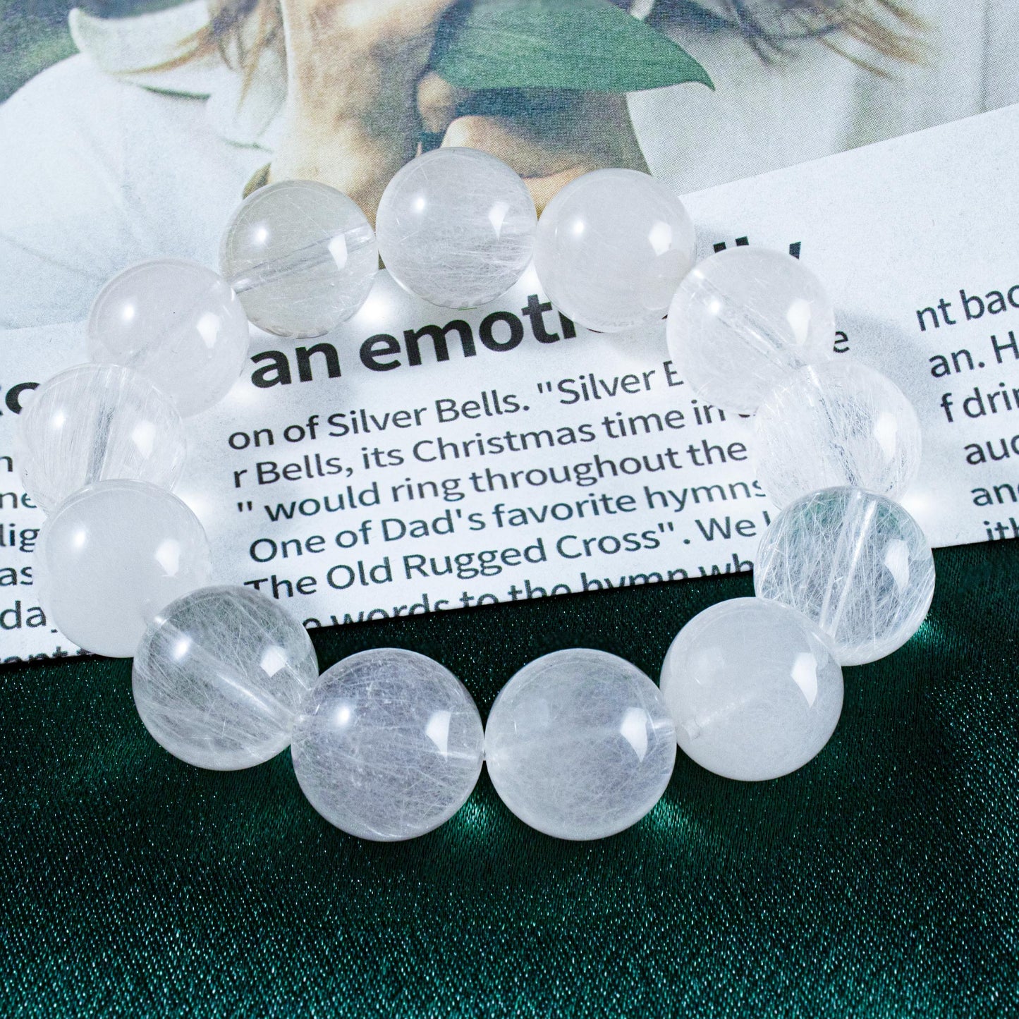 Auralyn Custom — White Rabbit-Hair Rutilated Quartz Bracelet | 14–15mm “White Steel-Wire” Clear Crystal Beads | Handmade Energy Jewelry for Clarity, Calm Confidence & Minimal Elegance