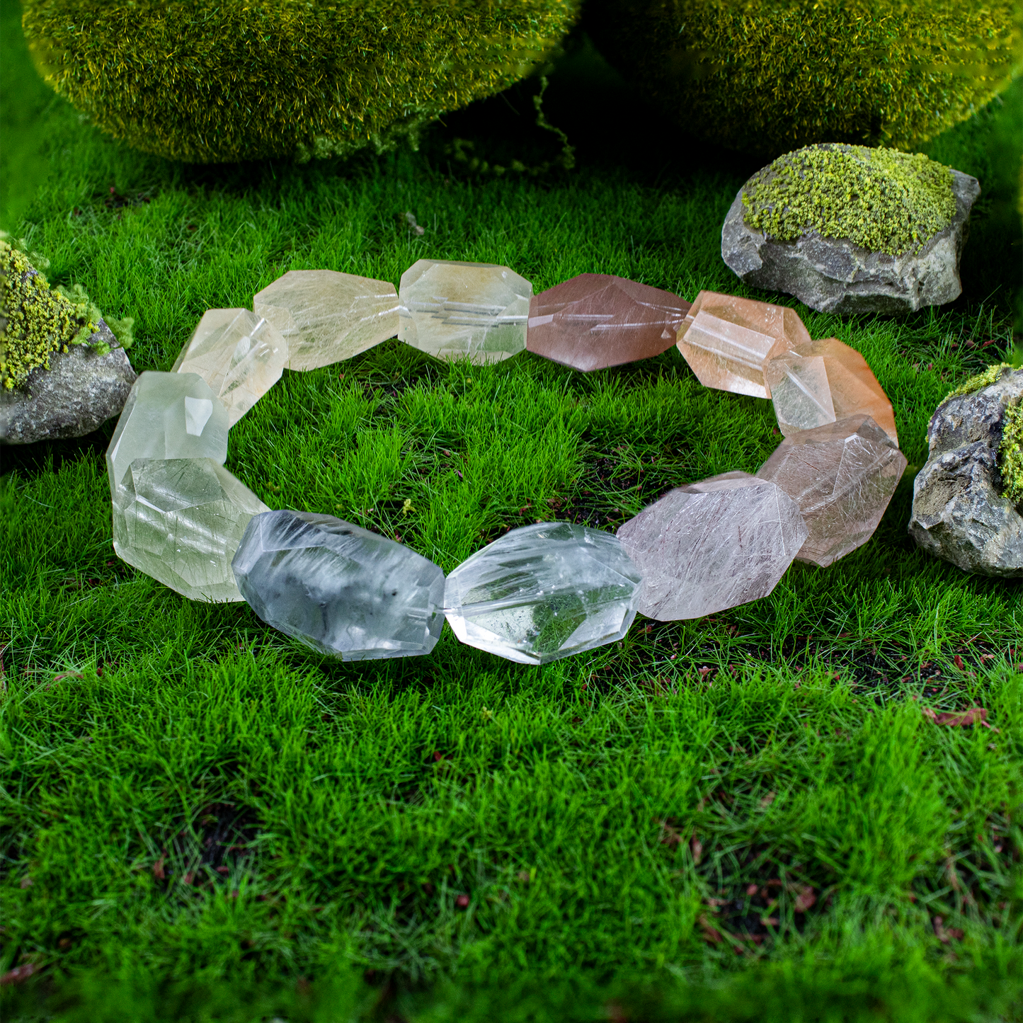 Auralyn Custom — “Neon Love” Multicolor Rabbit-Hair Rutilated Quartz Bracelet | 12–13mm Raw-Faceted Rainbow Beads | Handmade Energy Jewelry for Joy, Clarity & Confidence