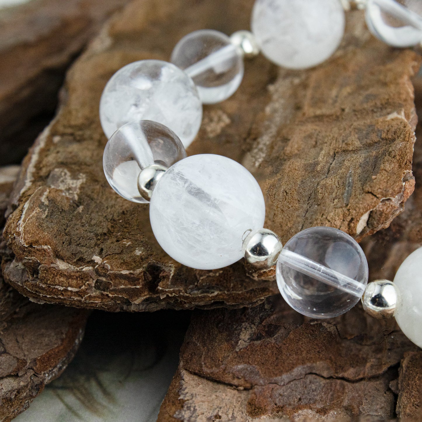Auralyn Custom Silver Rutilated Quartz & Freshwater Pearl Bracelet, 13–14mm Rutile Quartz + 10mm Pearls, Handmade Energy Jewelry for Clarity & Elegant Glow