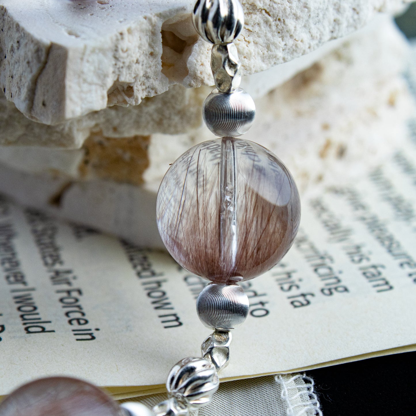 Custom Pink-Purple Rabbit-Hair Rutilated Quartz Bracelet, 15–16mm Beads with Sterling Silver Spacers, Handmade Energy Jewelry for Love, Clarity & Elegant Glow
