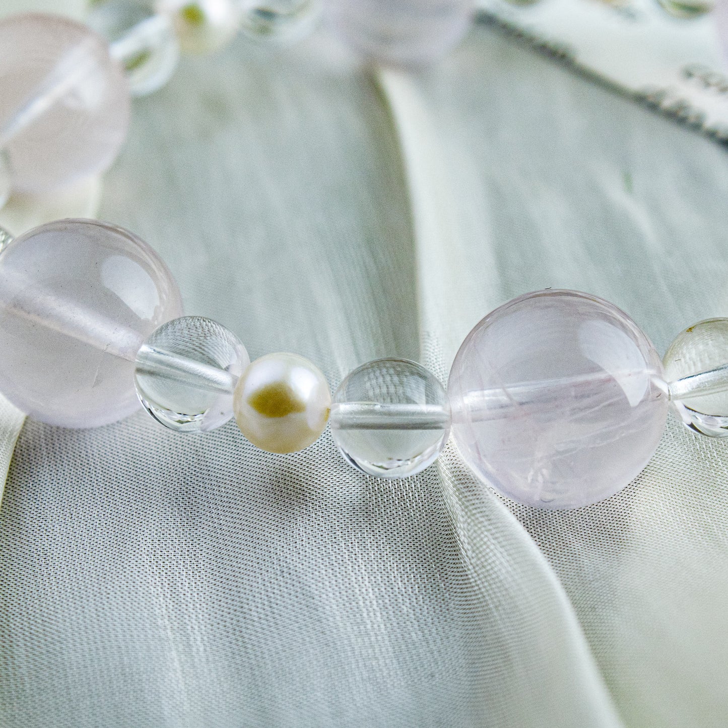 Auralyn Custom Star Rose Quartz, Himalayan Clear Quartz & Freshwater Pearl Bracelet, 13–14mm Pink Crystal Beads, Handmade Energy Jewelry for Love, Clarity & Grace