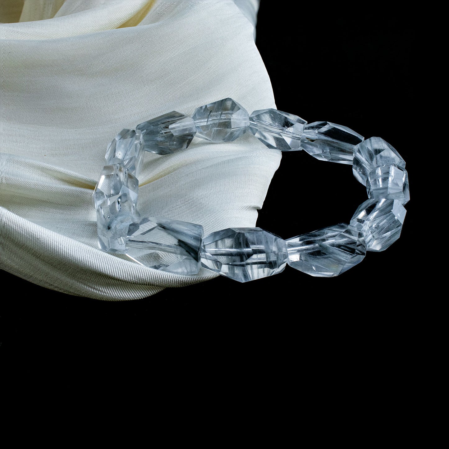 Auralyn Custom Blue Rabbit-Hair Rutilated Quartz Bracelet, 10–14mm Faceted Icy Blue Crystal Beads, Handmade Energy Jewelry for Calm, Clarity & Communication