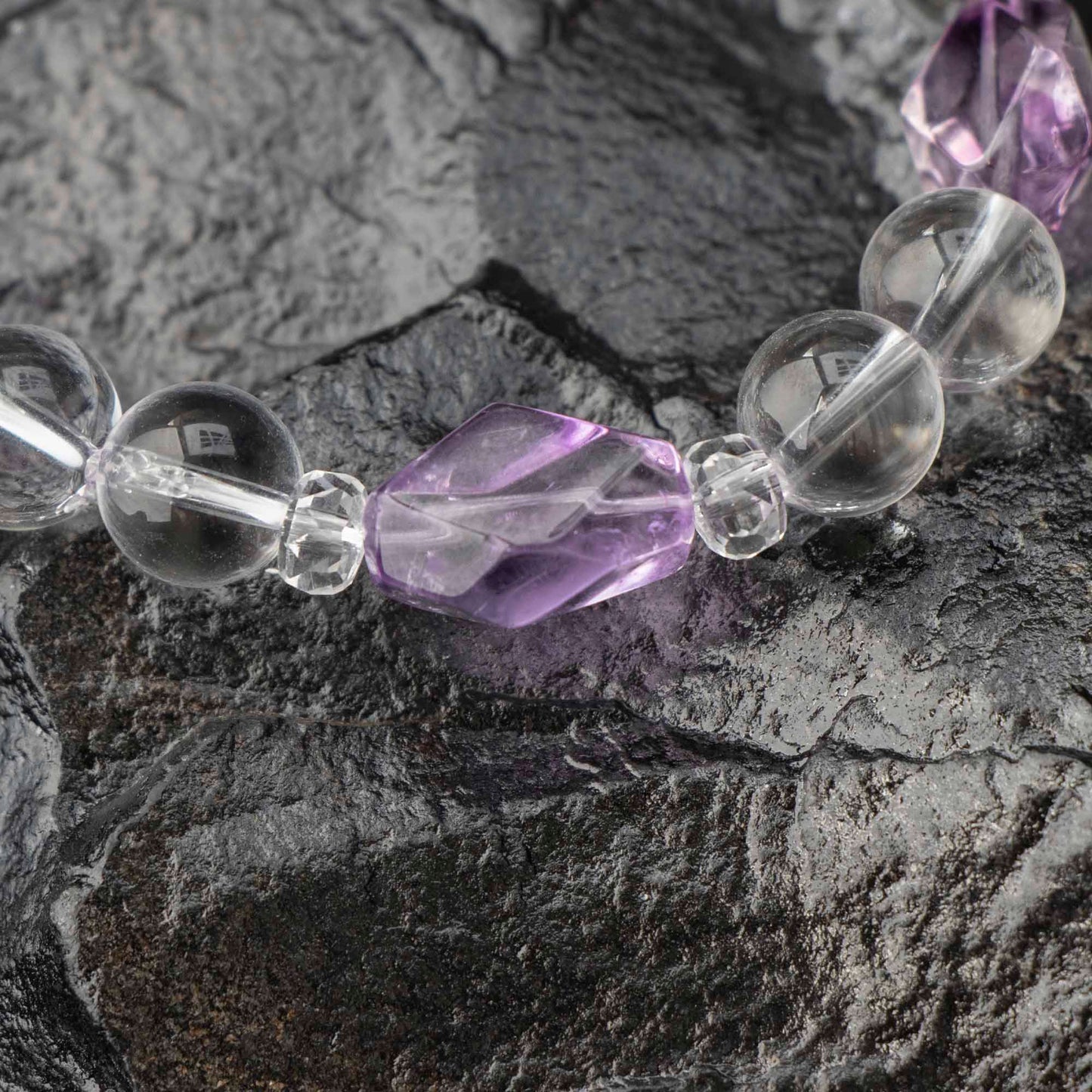 Auralyn Tarot High Priestess Amethyst Crystal Bracelet, 10mm Clear Quartz Beads with Irregular Amethyst, Handmade Tarot Energy Jewelry for Intuition, Calm & Clarity