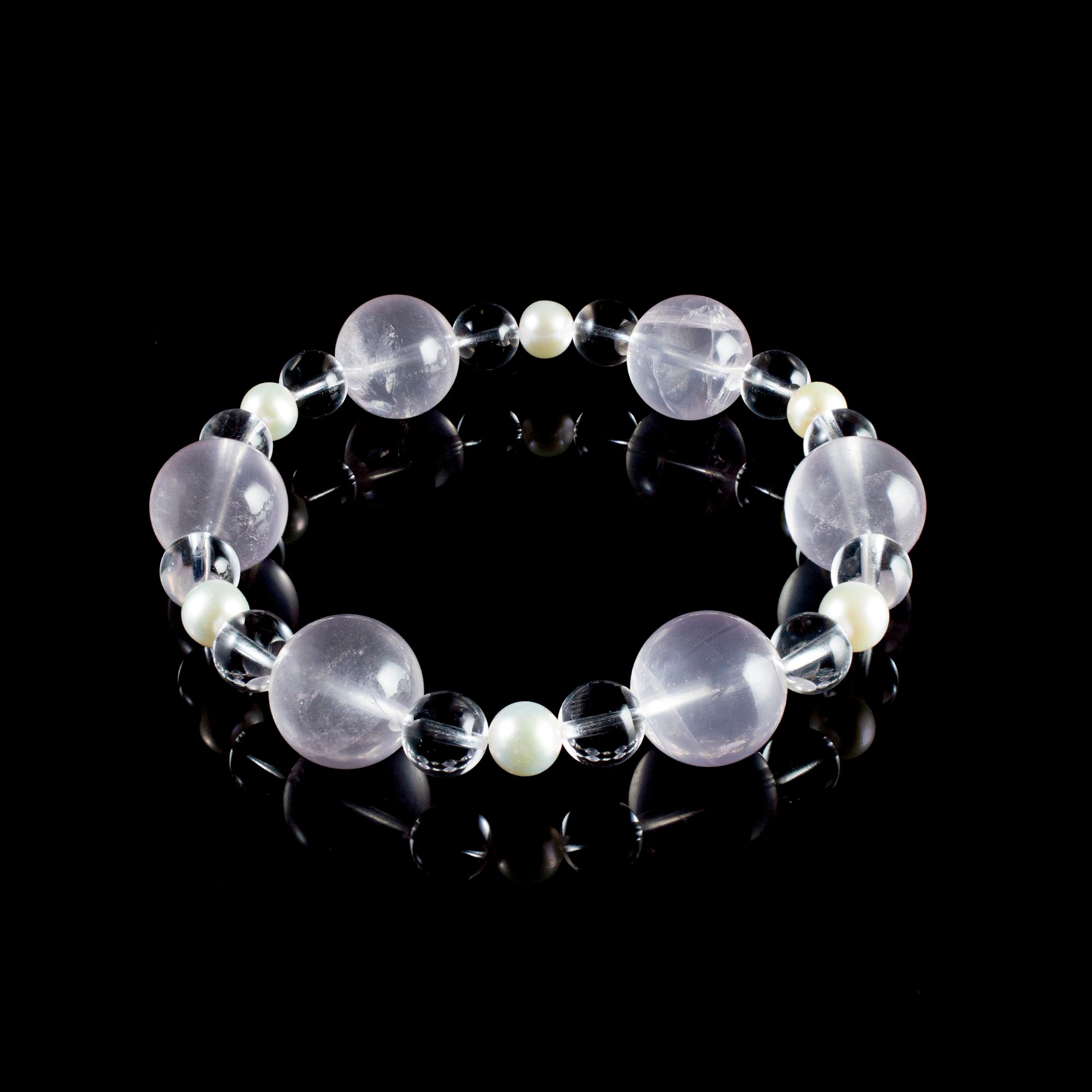 Auralyn Custom Star Rose Quartz, Himalayan Clear Quartz & Freshwater Pearl Bracelet, 13–14mm Pink Crystal Beads, Handmade Energy Jewelry for Love, Clarity & Grace
