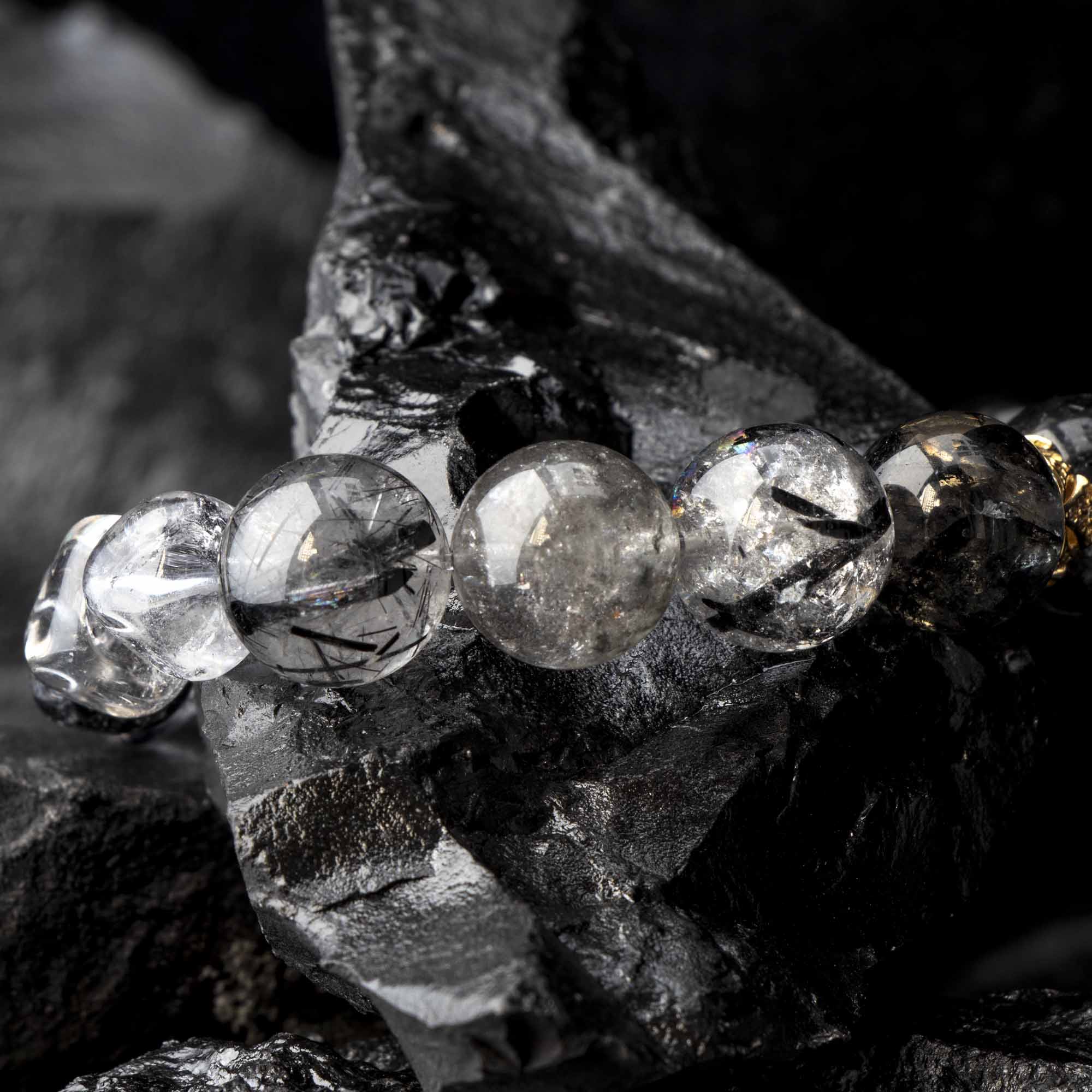 Auralyn Virgo Precision Shield Crystal Bracelet, 13–14mm Silver Obsidian, Black Labradorite, Herkimer Diamond & Black Rutilated Quartz with Gold-Plated Spacers and Sterling Silver Virgo Inlaid Bead, Handmade Zodiac Energy Jewelry