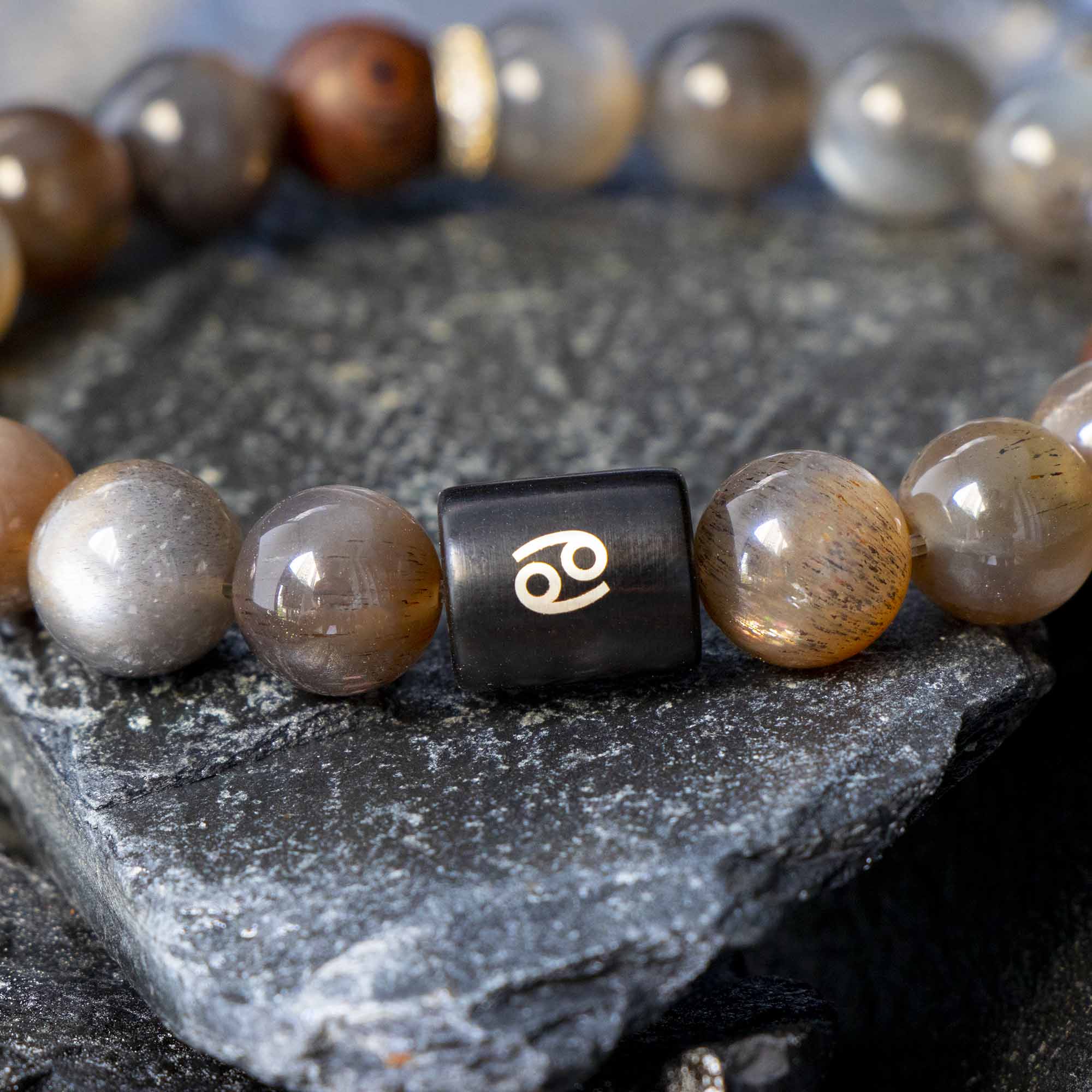 Auralyn Cancer Night-Tide Guardian Zodiac Bracelet, 10–12mm Black Tourmalinated “Backbone” Quartz & Rosewood with Gold-Plated Spacers and Ebony Bead w/ Sterling-Silver Cancer Inlay, Handmade Protective Jewelry Amazon-Style 5 Bullet Points