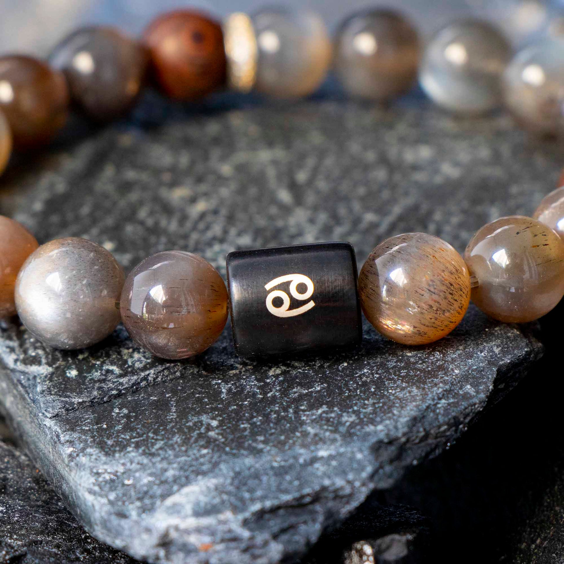 Auralyn Cancer Night-Tide Guardian Zodiac Bracelet, 10–12mm Black Tourmalinated “Backbone” Quartz & Rosewood with Gold-Plated Spacers and Ebony Bead w/ Sterling-Silver Cancer Inlay, Handmade Protective Jewelry Amazon-Style 5 Bullet Points