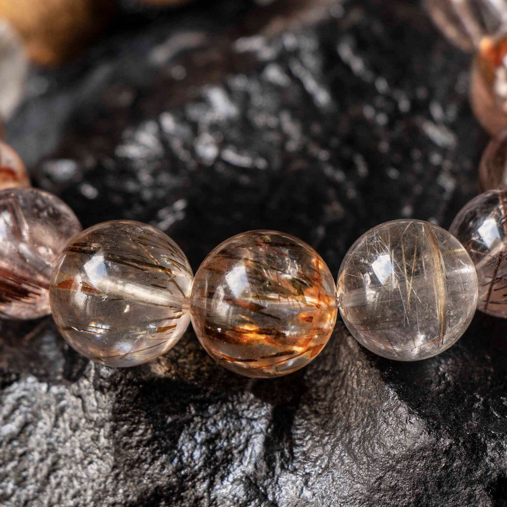 Auralyn Life Rhythm Blooming Flame Crystal Bracelet, 13–14mm Flower Agate, Red & Silver Rutilated Quartz with Natural Agarwood Bead (Subtle Aroma), Handmade Energy Jewelry for Love, Confidence & Grounding