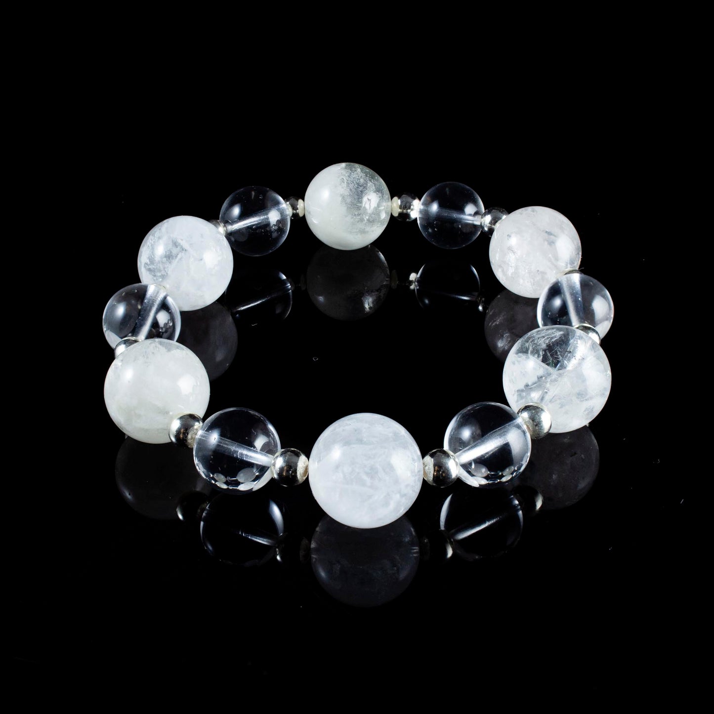 Auralyn Custom Snow-Phantom Quartz & Clear Quartz Bracelet, 13–14mm Natural “Snowflake” Phantom Beads with Minimal Silver Accents, Handmade Energy Jewelry for Clarity, Calm & Renewal