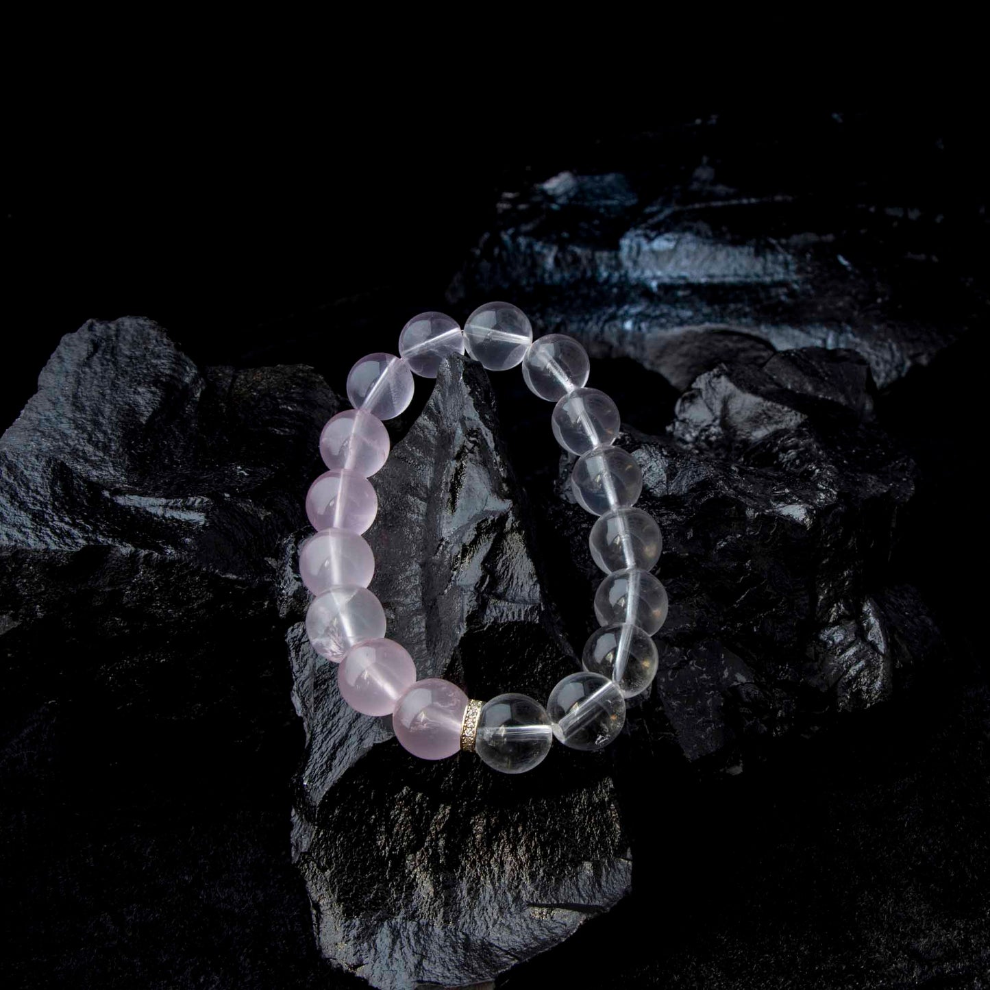 Auralyn Tarot The Lovers Rose Quartz Gradient Bracelet, 13–14mm Light-to-Deep Rose Quartz with Clear Quartz & Gold-Plated Spacers, Handmade Crystal Energy Jewelry for Love, Self-Care & Harmony