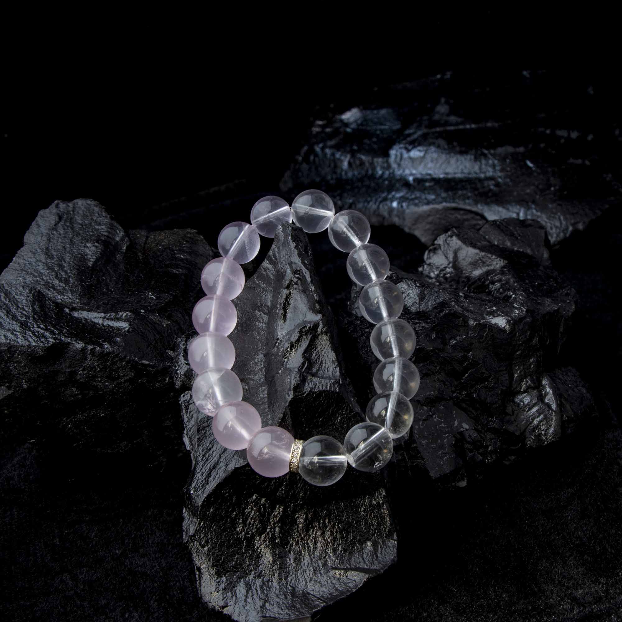 Auralyn Tarot The Lovers Rose Quartz Gradient Bracelet, 13–14mm Light-to-Deep Rose Quartz with Clear Quartz & Gold-Plated Spacers, Handmade Crystal Energy Jewelry for Love, Self-Care & Harmony