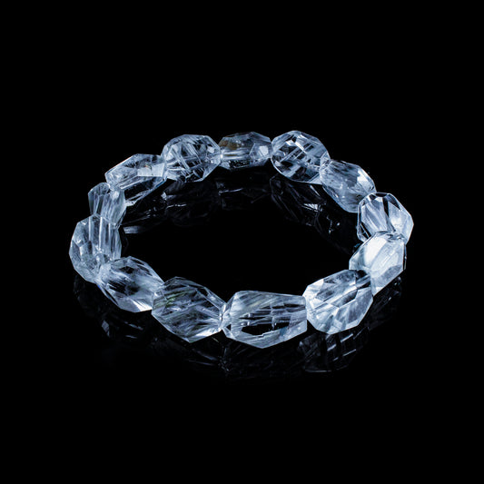 Auralyn Custom Blue Rabbit-Hair Rutilated Quartz Bracelet, 10–14mm Faceted Icy Blue Crystal Beads, Handmade Energy Jewelry for Calm, Clarity & Communication