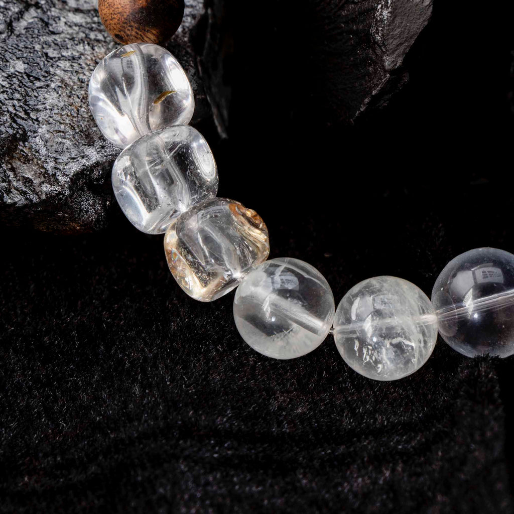 Auralyn Gemini Celestial Flow Crystal Bracelet, 13–14mm Kyanite, Blue Tiger Eye, Aquamarine, White Phantom, Clear Quartz & Herkimer Diamond with 9mm Agarwood and Sterling Silver Gemini Bead, Handmade Zodiac Energy Jewelry