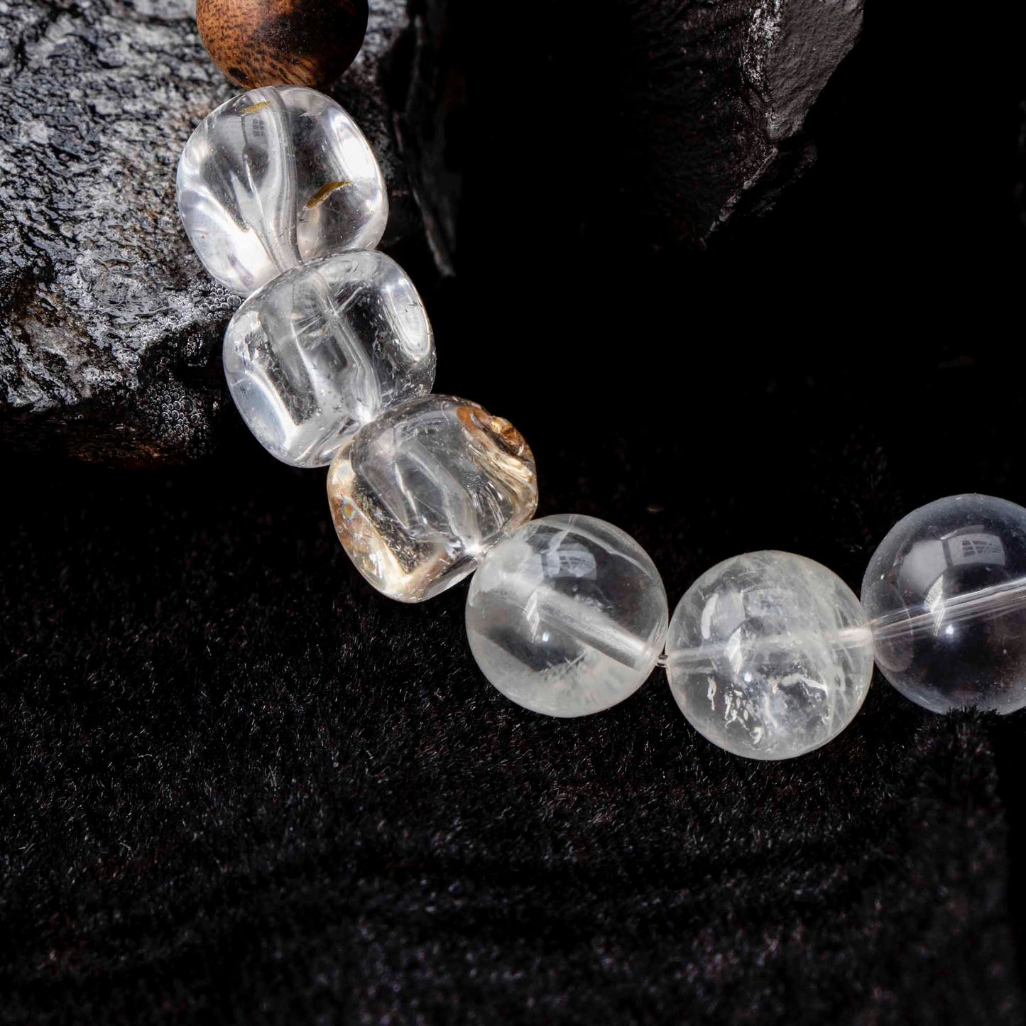 Auralyn Gemini Celestial Flow Crystal Bracelet, 13mm Kyanite, Blue Tiger Eye, Aquamarine, White Phantom, Clear Quartz & Herkimer Diamond with 9mm Agarwood and Sterling Silver Gemini Bead, Handmade Zodiac Energy Jewelry