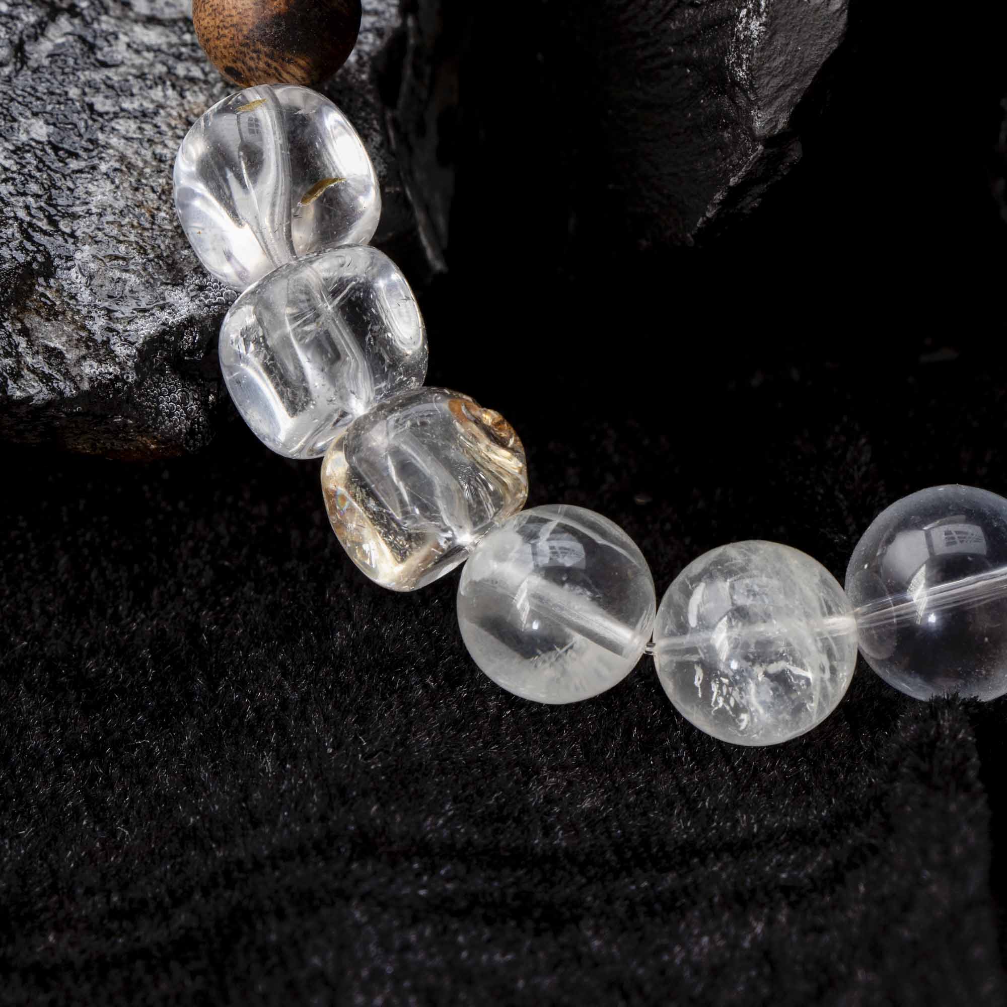 Auralyn Gemini Celestial Flow Crystal Bracelet, 13–14mm Kyanite, Blue Tiger Eye, Aquamarine, White Phantom, Clear Quartz & Herkimer Diamond with 9mm Agarwood and Sterling Silver Gemini Bead, Handmade Zodiac Energy Jewelry