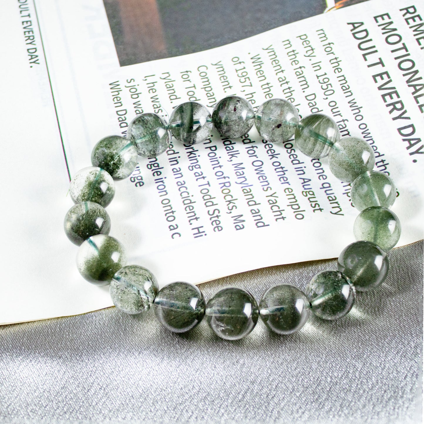 Auralyn Custom Green Phantom Quartz Bracelet, 13–14mm Natural Garden/Phantom Quartz Beads, Handmade Energy Jewelry for Renewal, Clarity & Grounding — Ships in 15 Days
